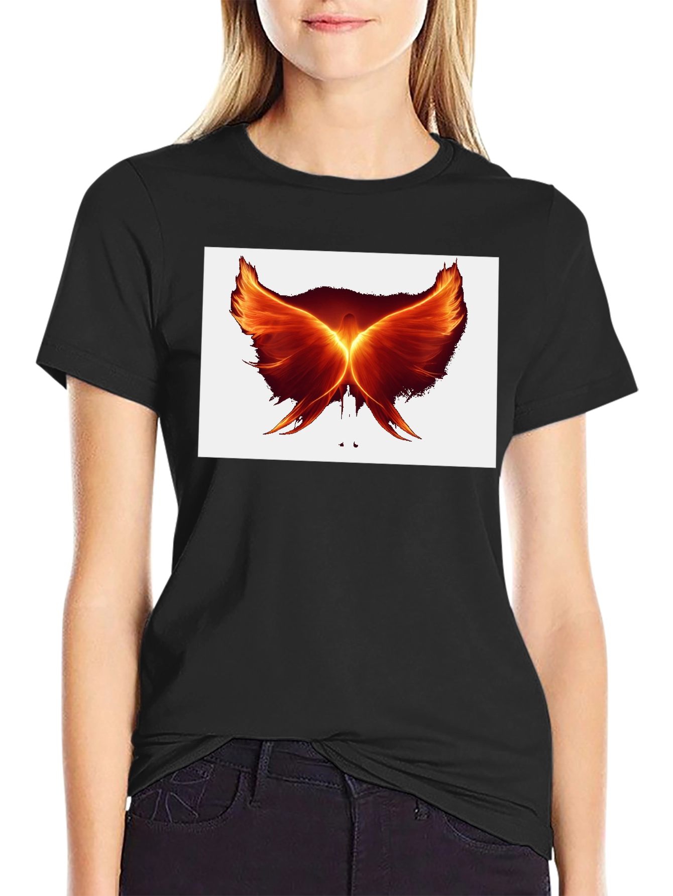 Fiery Phoenix Wings Graphic Black T-Shirt