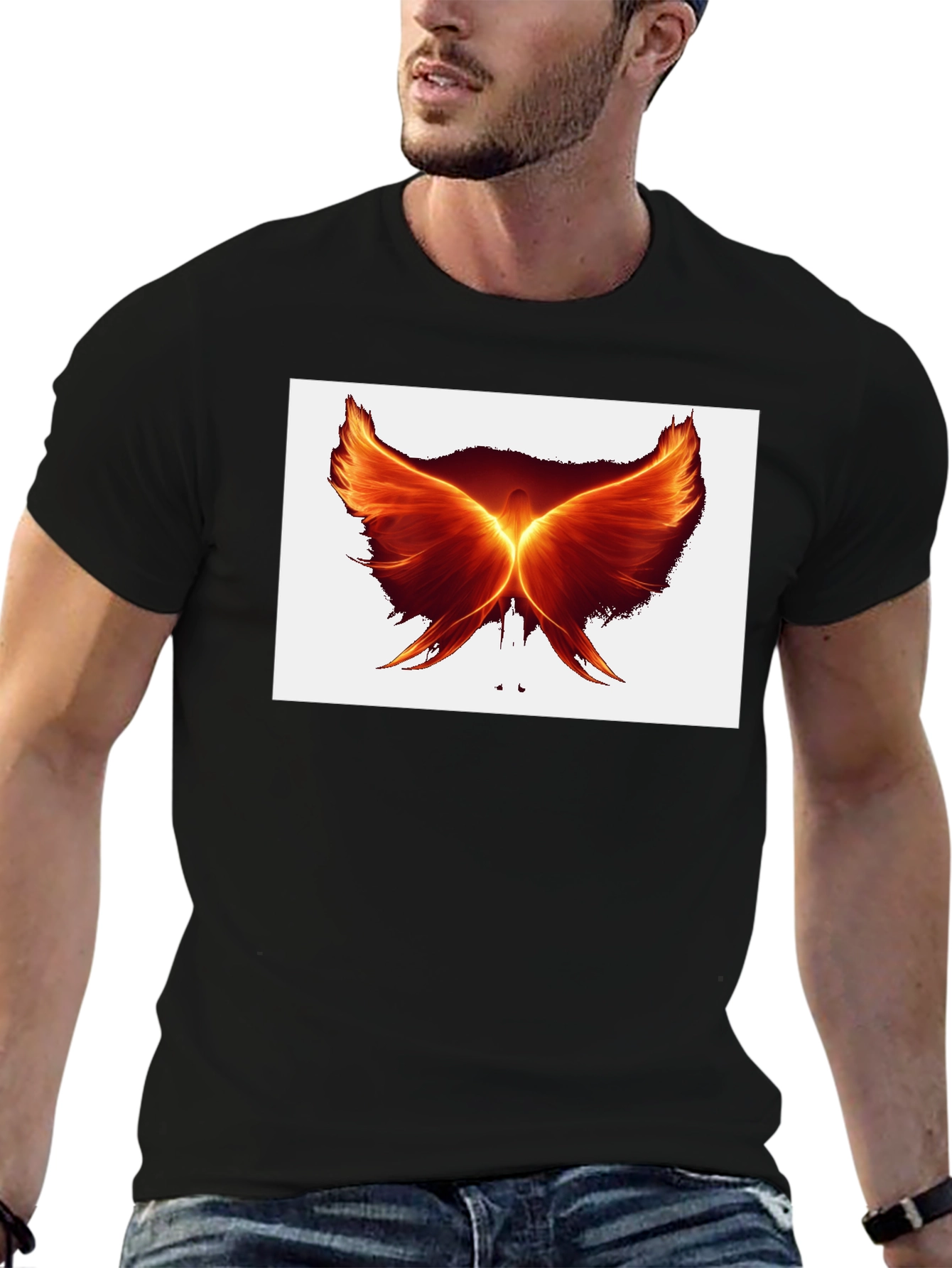 Fiery Phoenix Wings Graphic Black T-Shirt