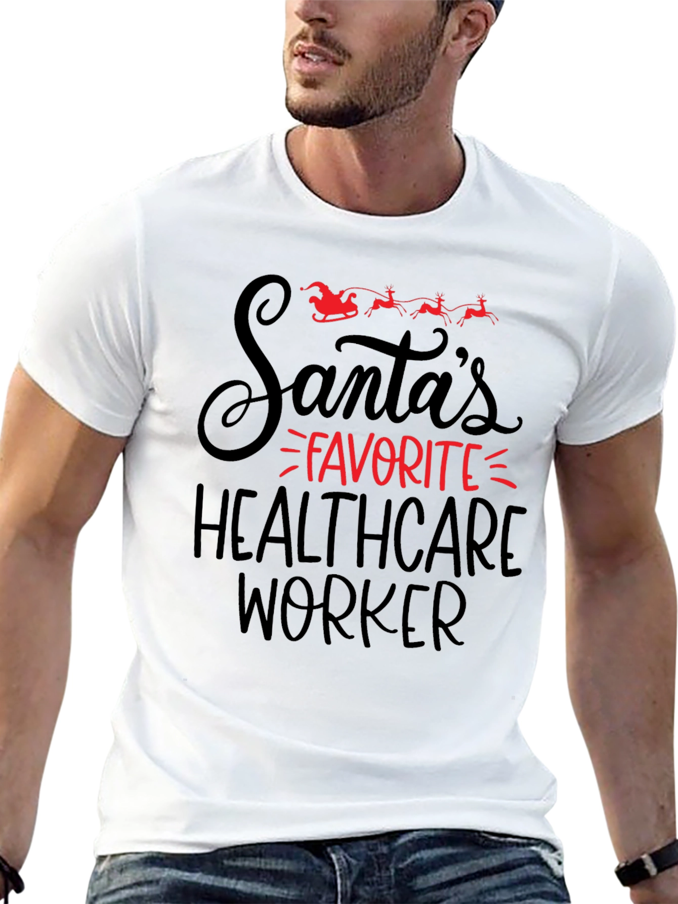 Santas Favorite Healthcare Worker Black T-Shirt