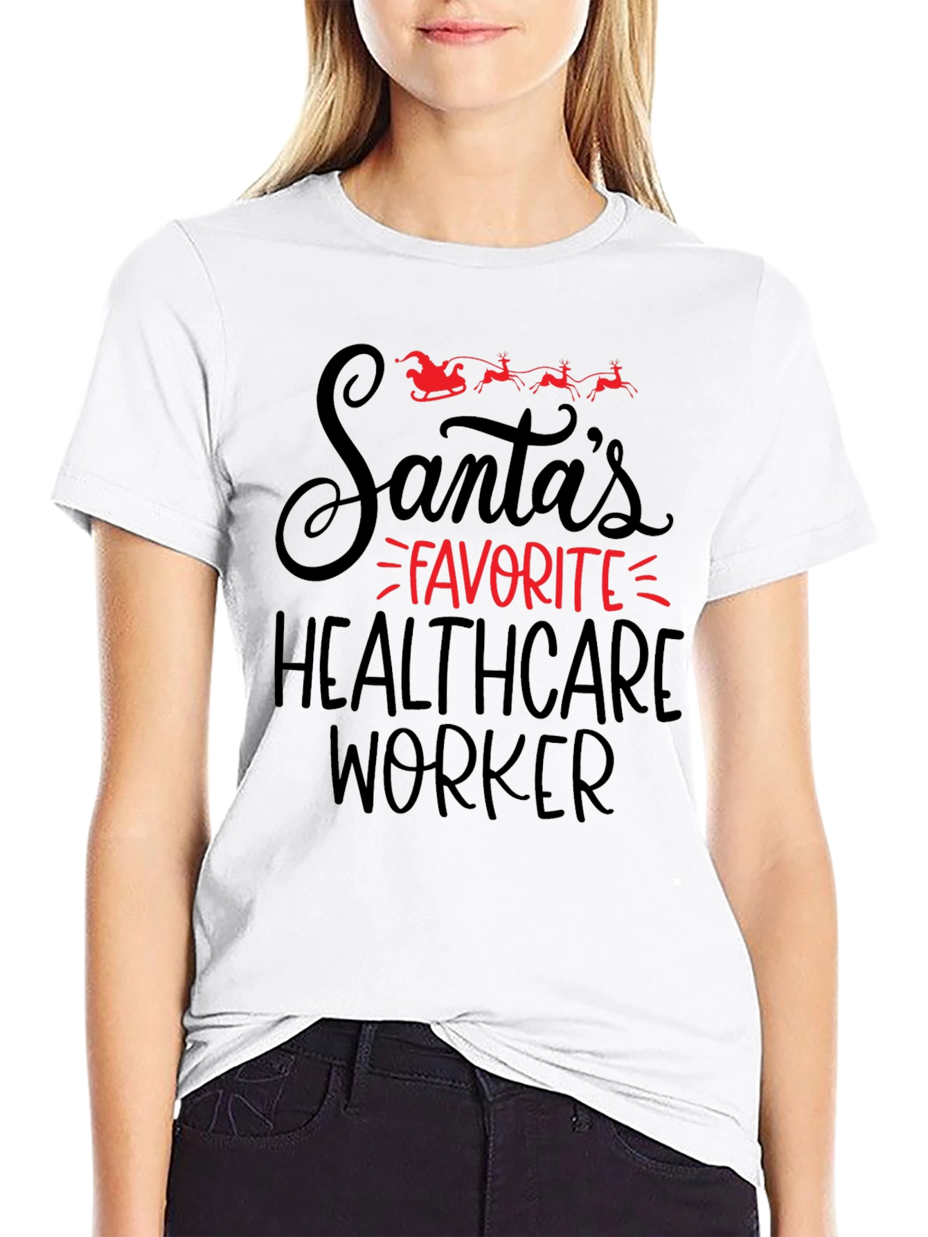Santas Favorite Healthcare Worker Black T-Shirt