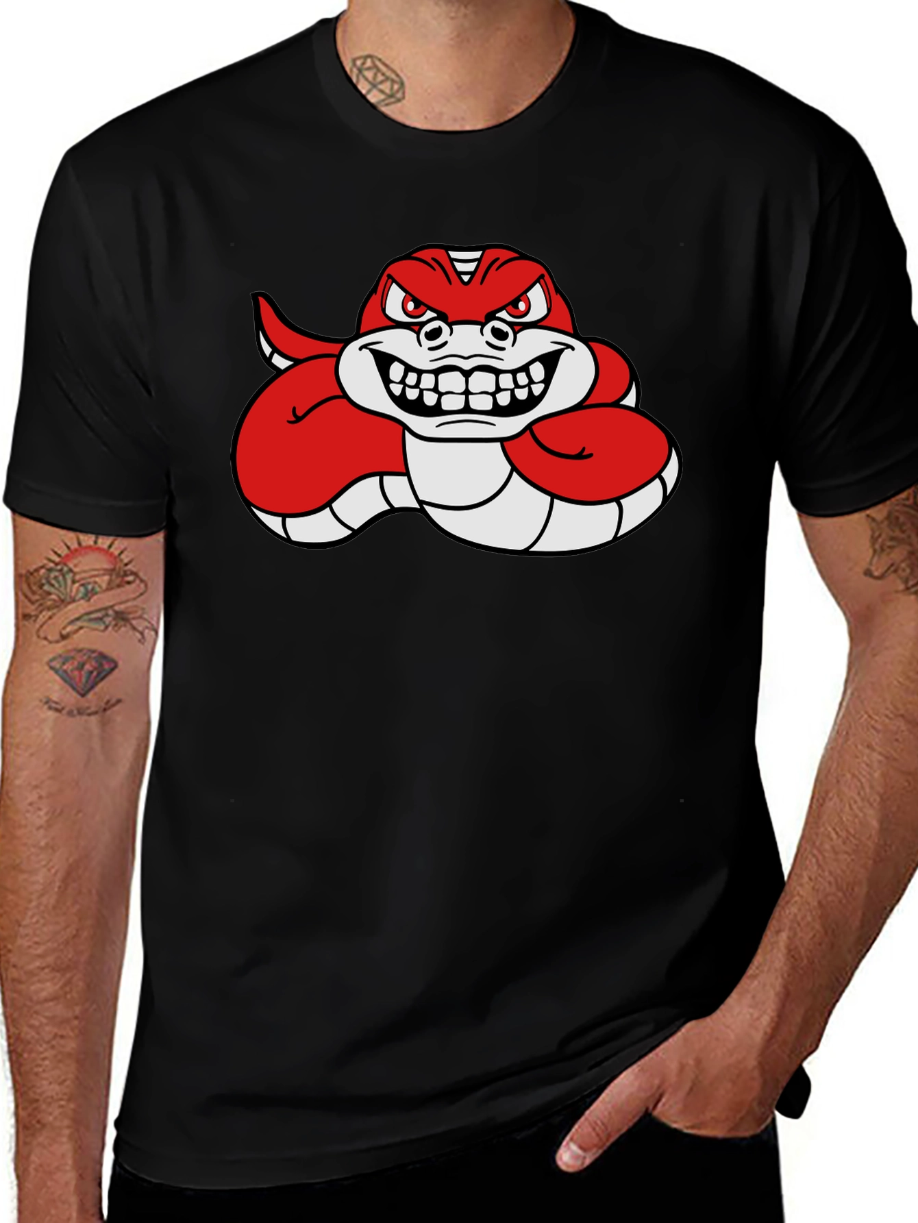 Red Angry Snake Cartoon Graphic T-Shirt