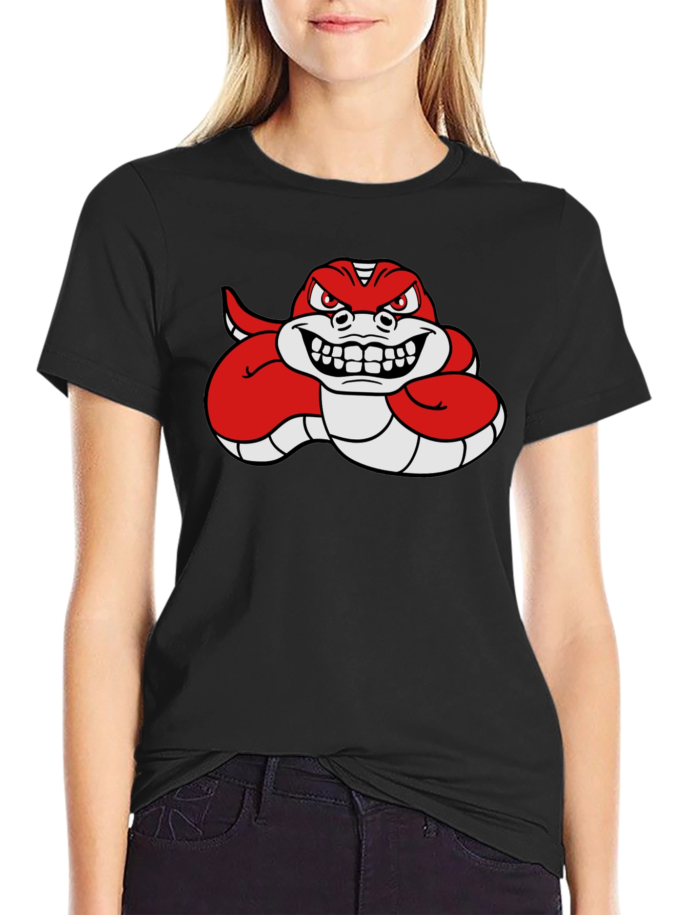 Red Angry Snake Cartoon Graphic T-Shirt