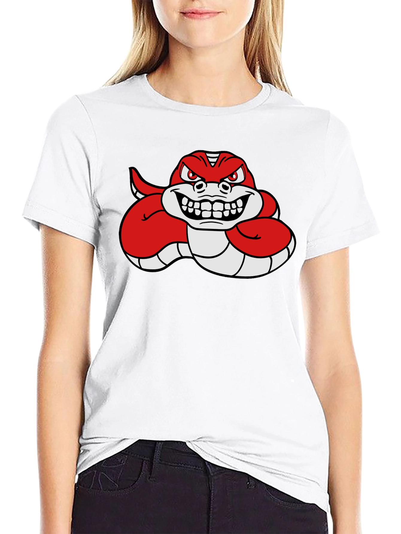 Red Angry Snake Cartoon Graphic T-Shirt