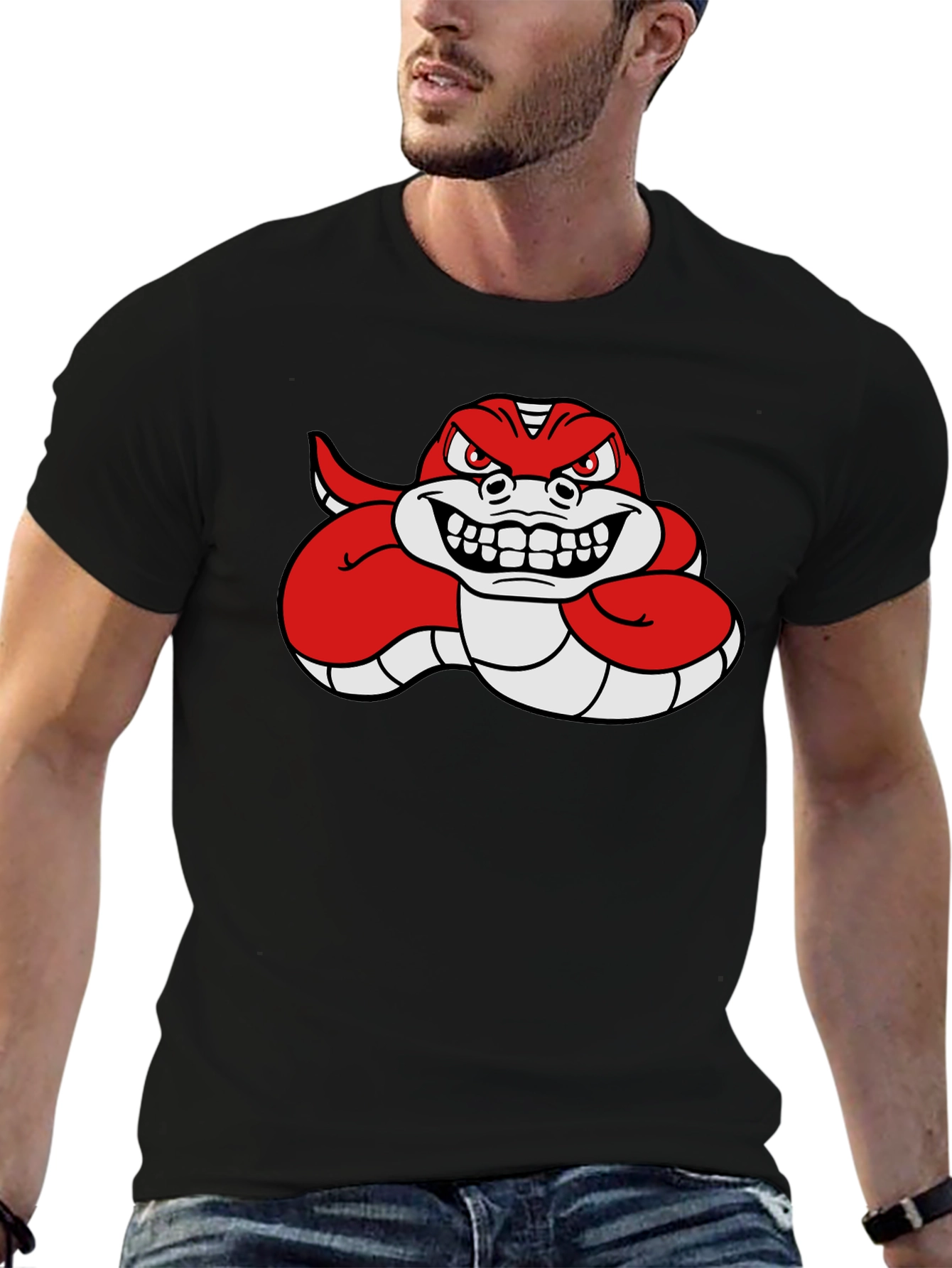 Red Angry Snake Cartoon Graphic T-Shirt