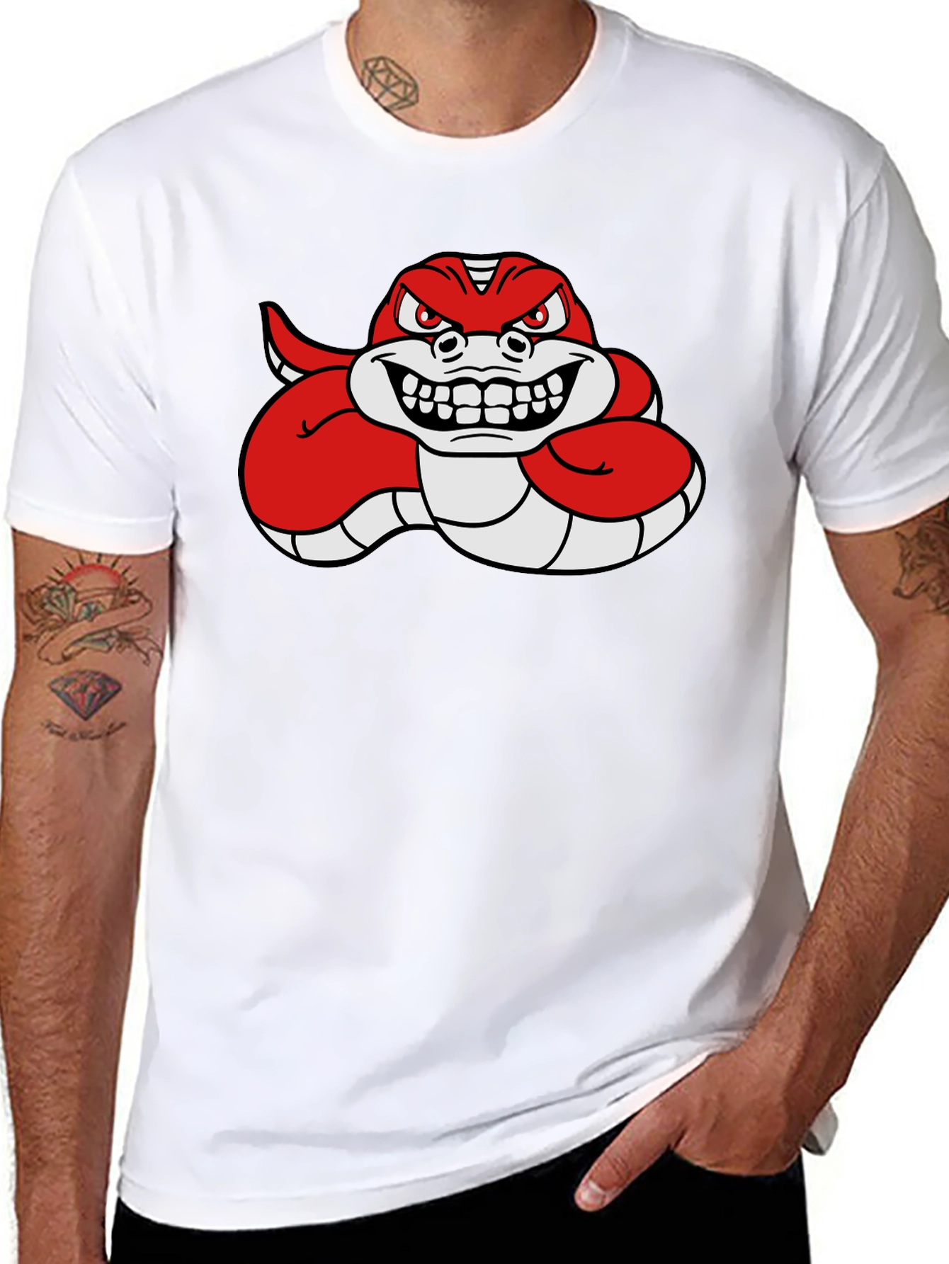 Red Angry Snake Cartoon Graphic T-Shirt