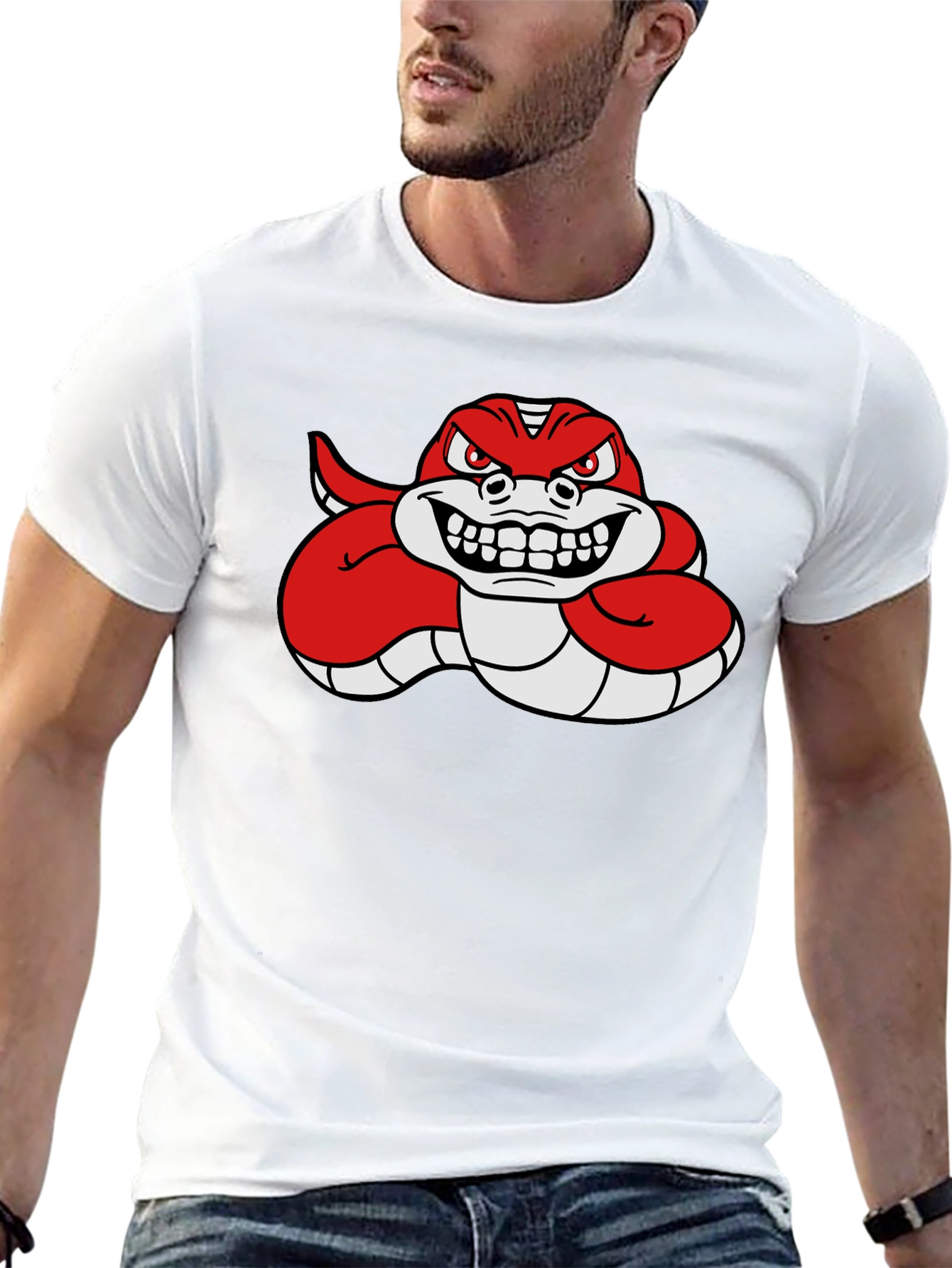Red Angry Snake Cartoon Graphic T-Shirt