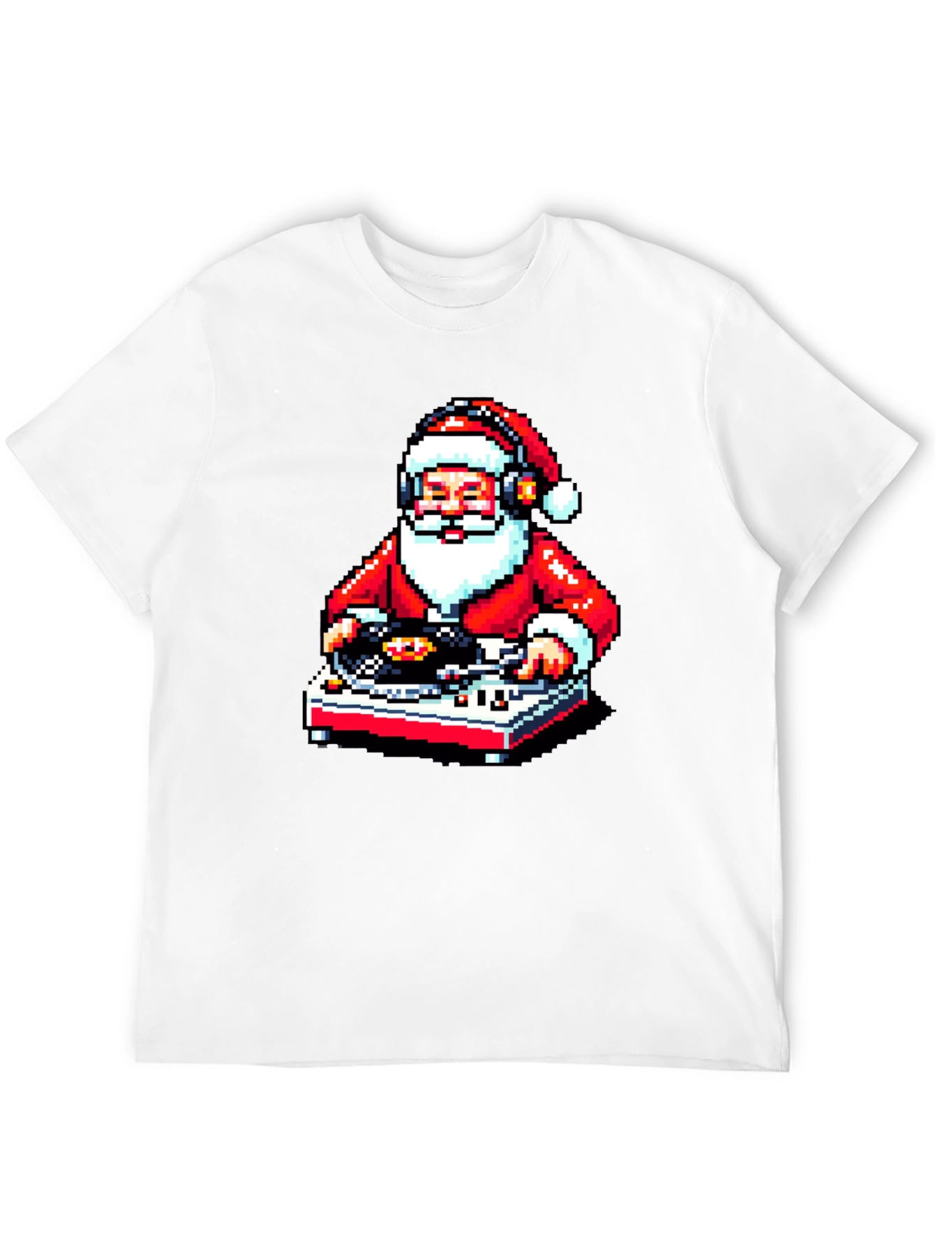 DJ Santa Pixel Art Black T-Shirt