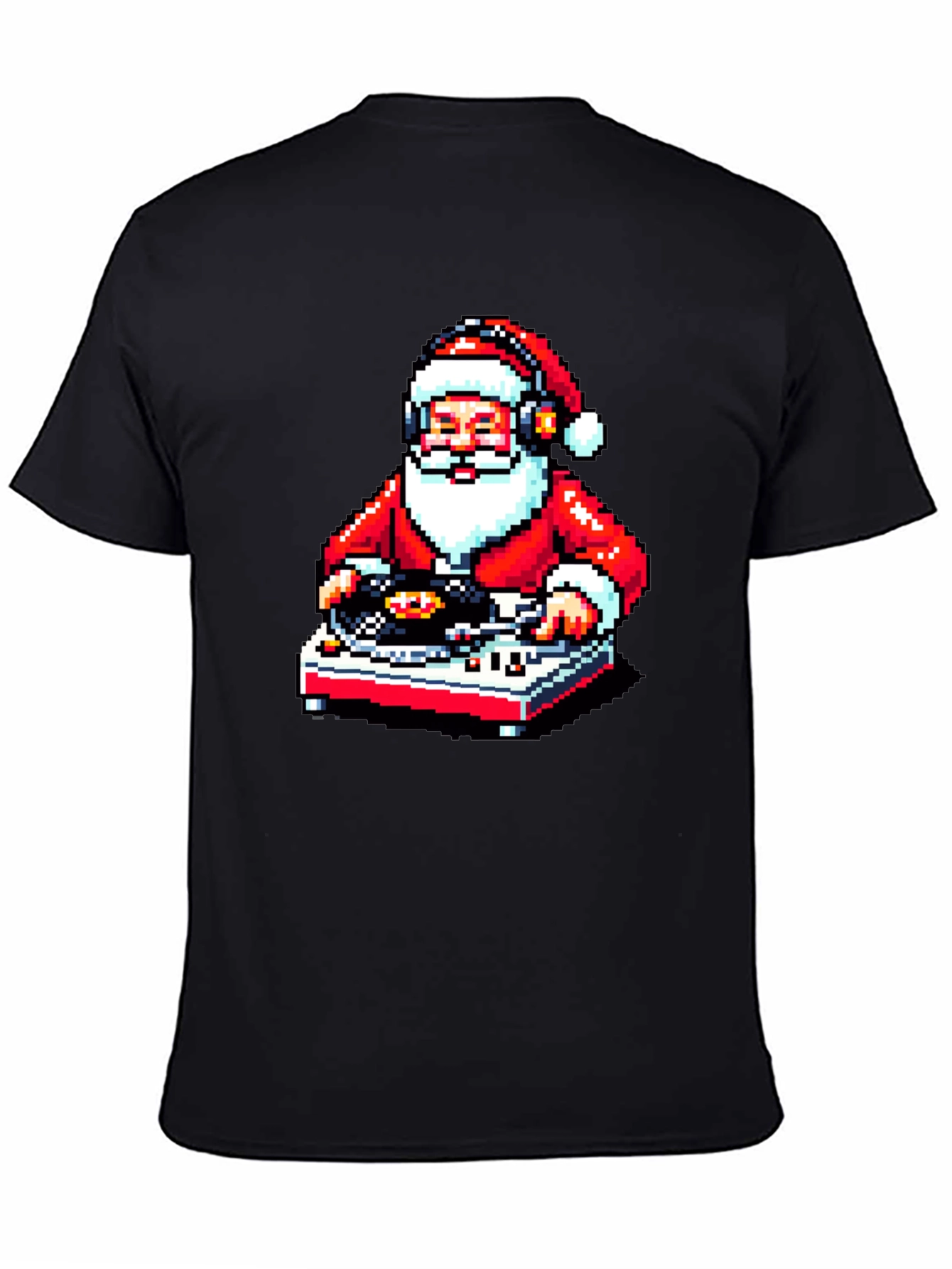 DJ Santa Pixel Art Black T-Shirt
