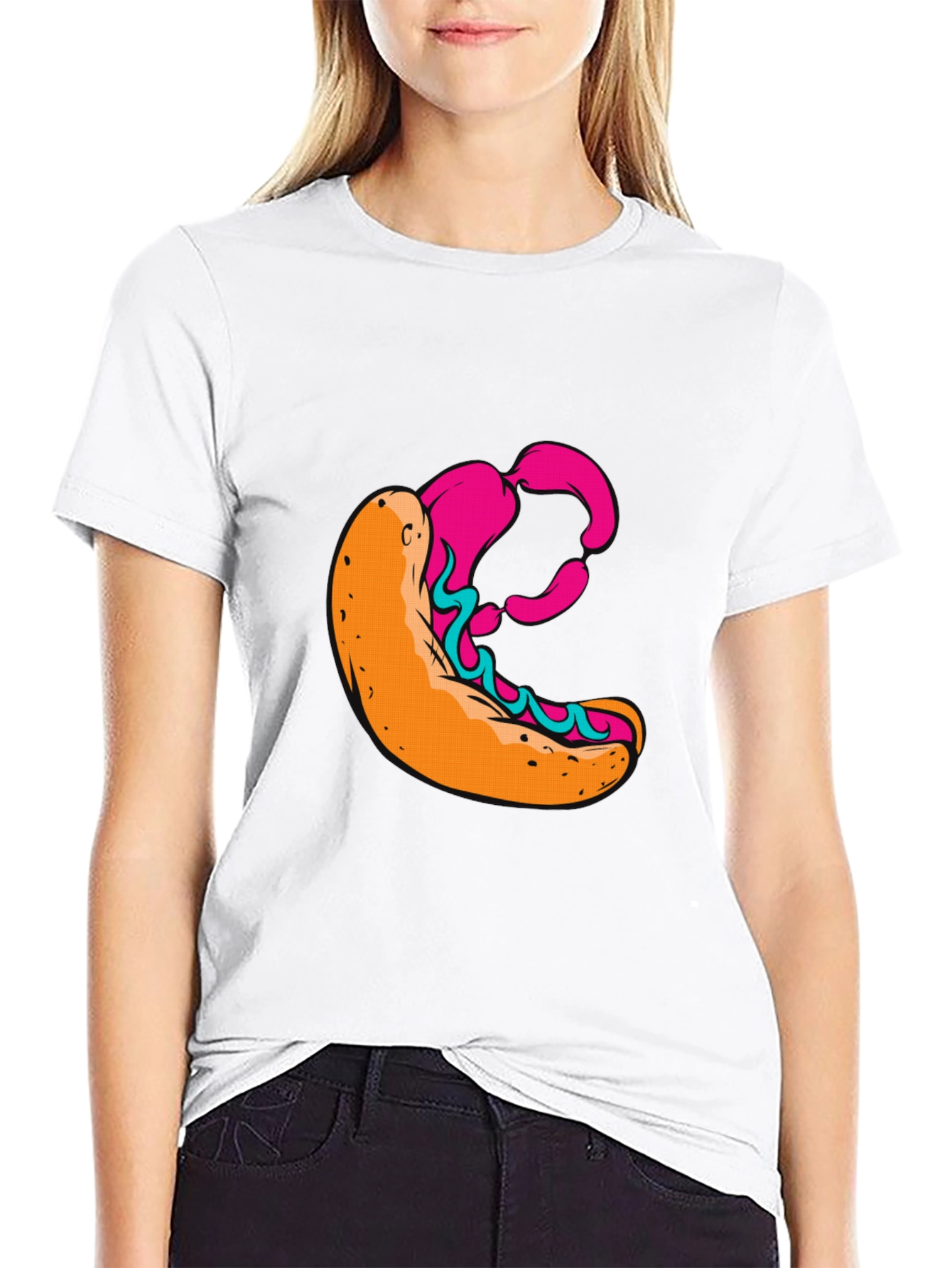 Graphic T-Shirt with Hot Dog Design - Casual Wear