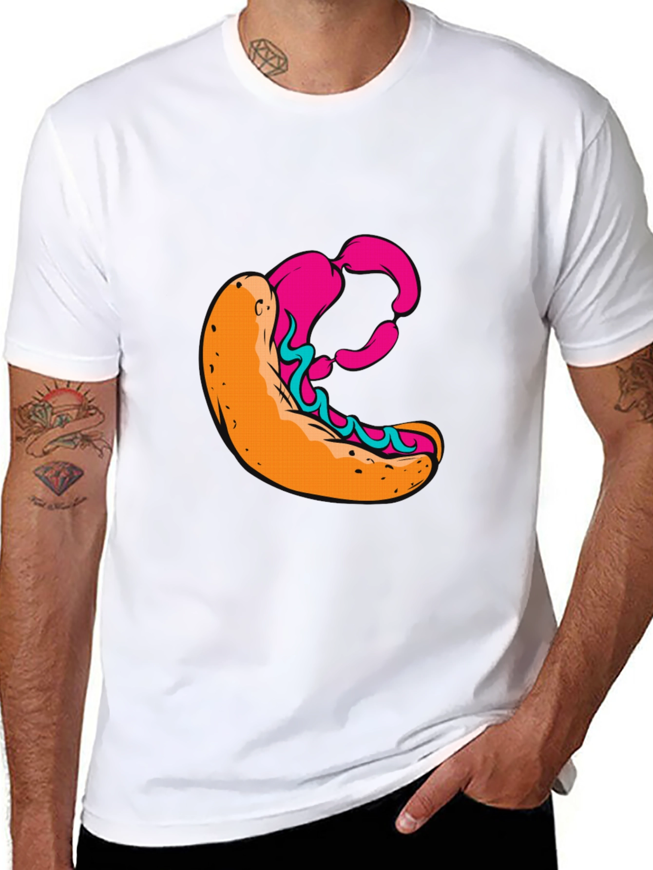 Graphic T-Shirt with Hot Dog Design - Casual Wear