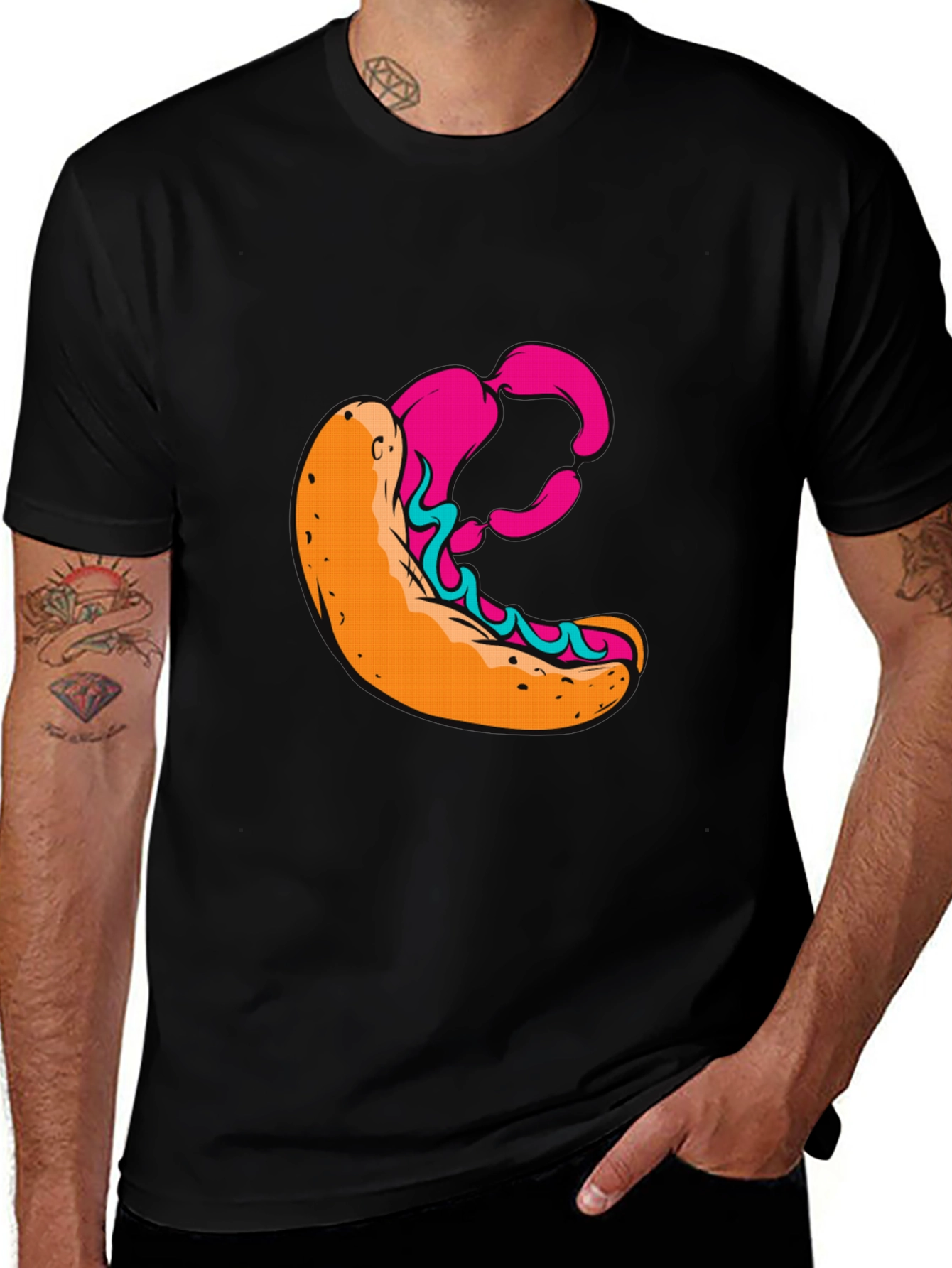 Graphic T-Shirt with Hot Dog Design - Casual Wear