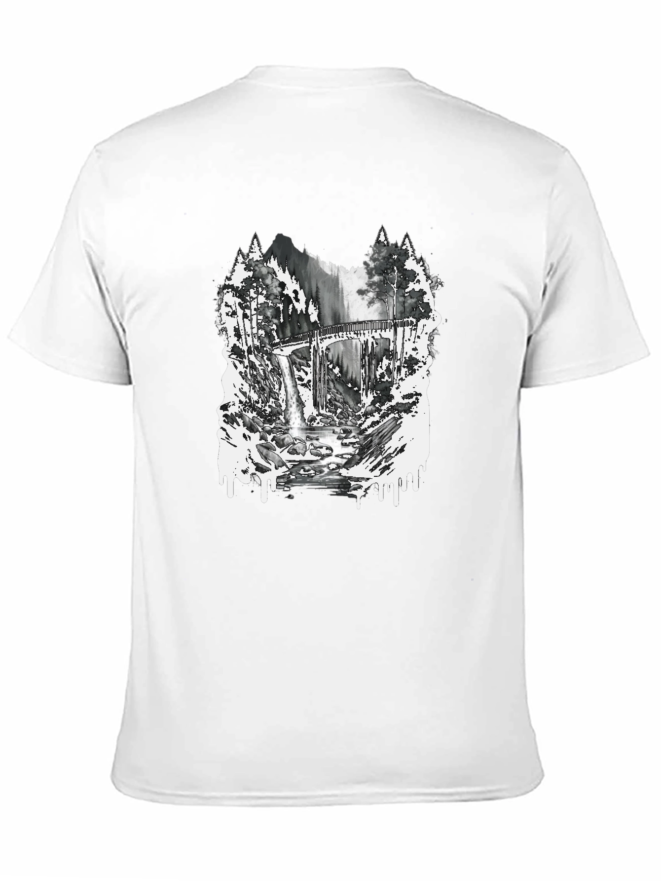 Nature Scene Graphic Tee - Bridge and Waterfall