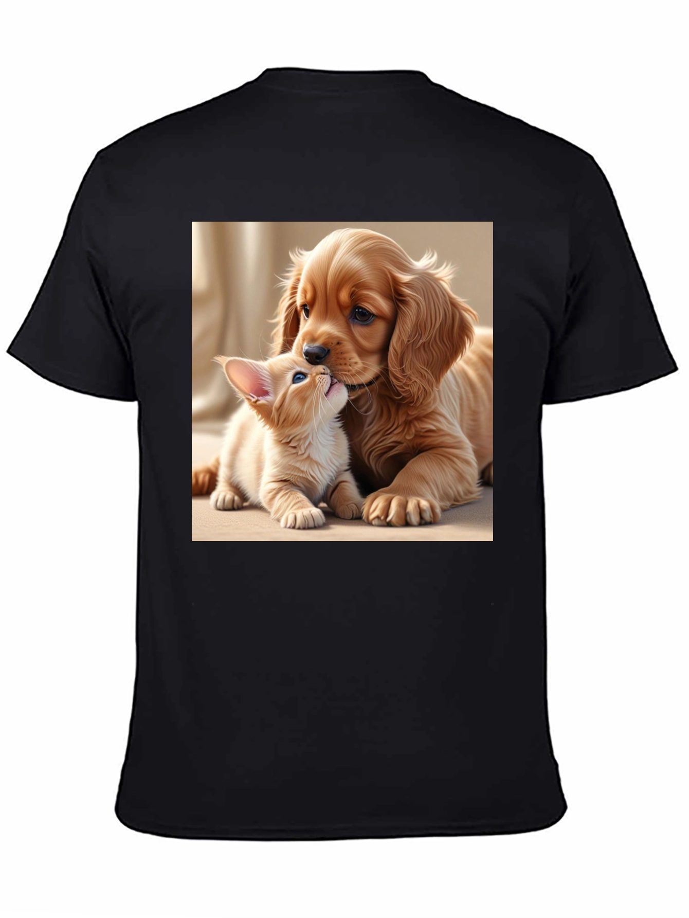 Cute Puppy and Kitten Black T-Shirt