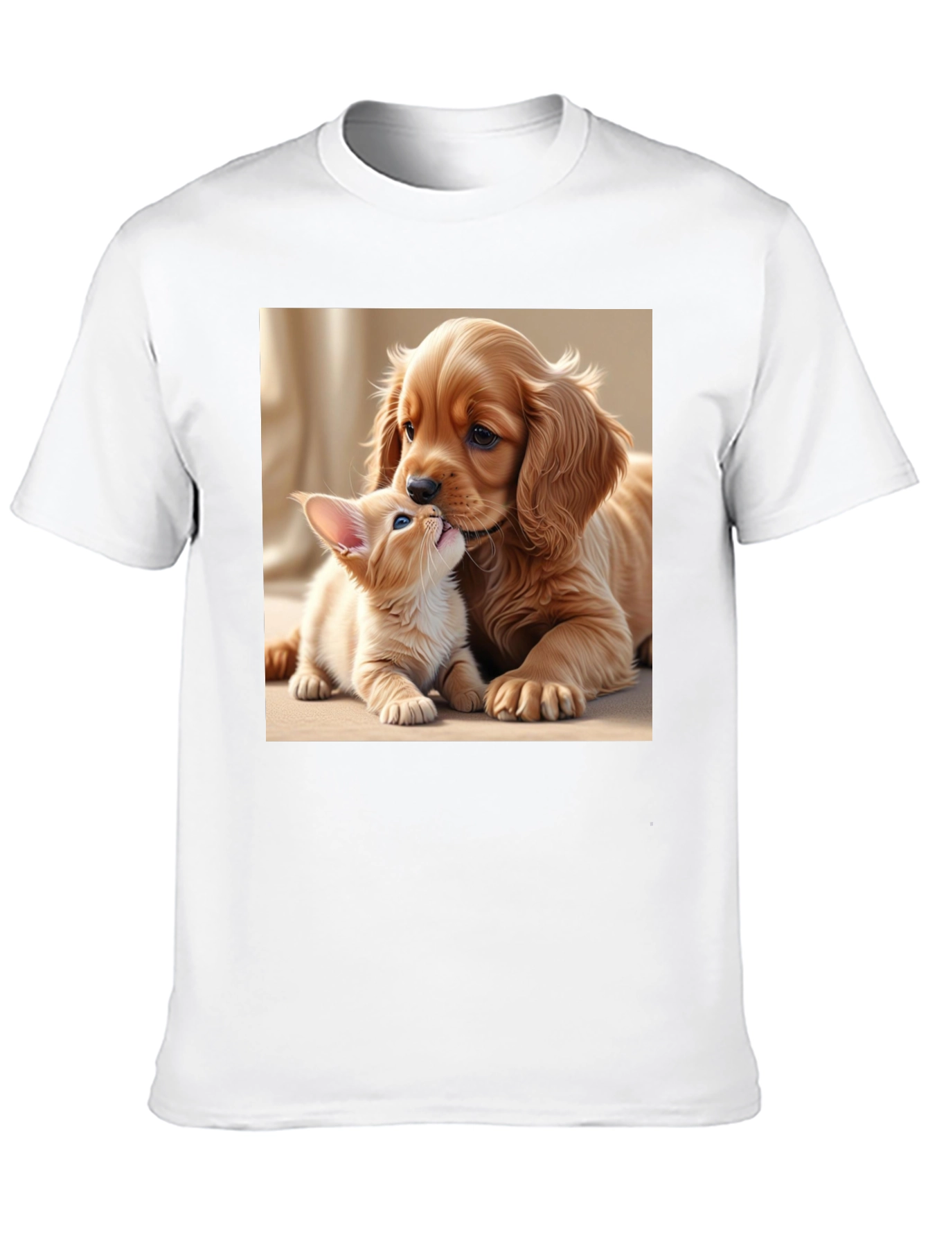 Cute Puppy and Kitten Black T-Shirt