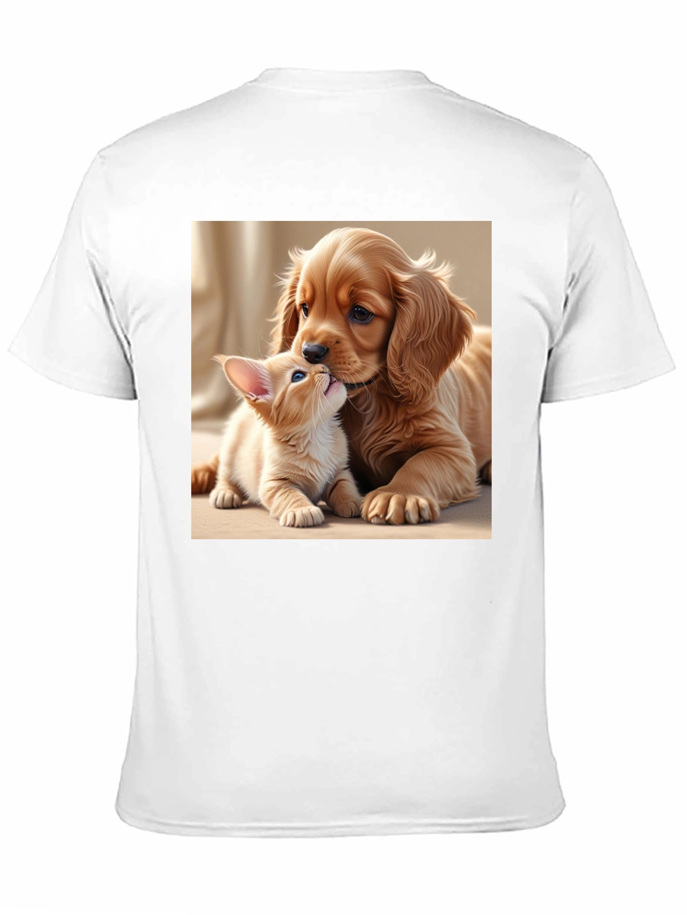 Cute Puppy and Kitten Black T-Shirt