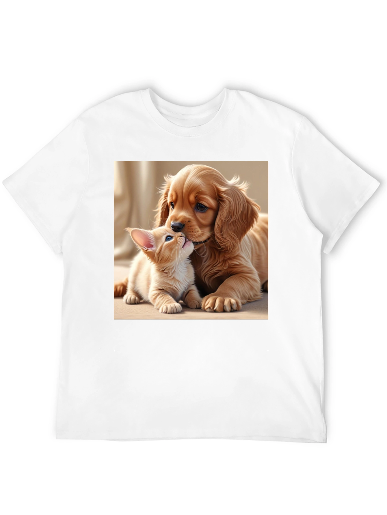 Cute Puppy and Kitten Black T-Shirt