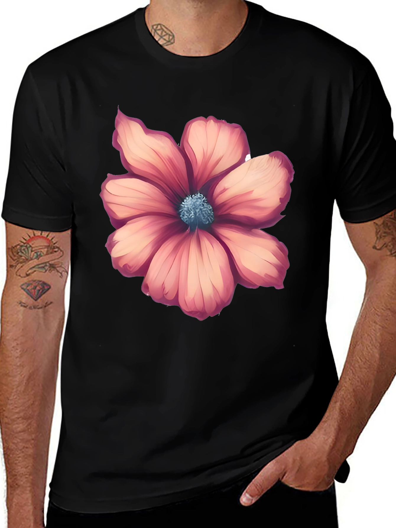 Floral Graphic Tee - Stylish Mens Black T-Shirt