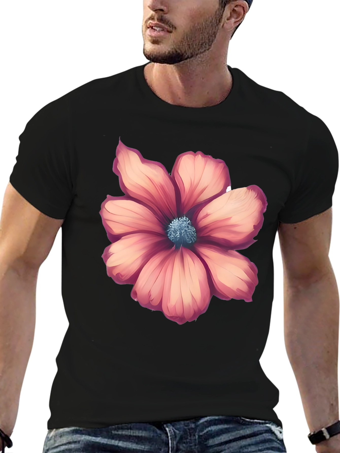Floral Graphic Tee - Stylish Mens Black T-Shirt