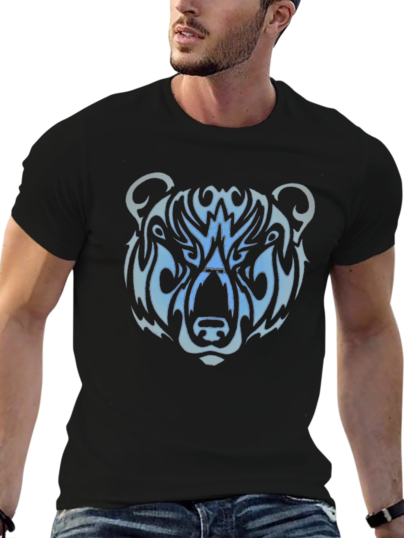 Tribal Bear Head Graphic Tee - Black
