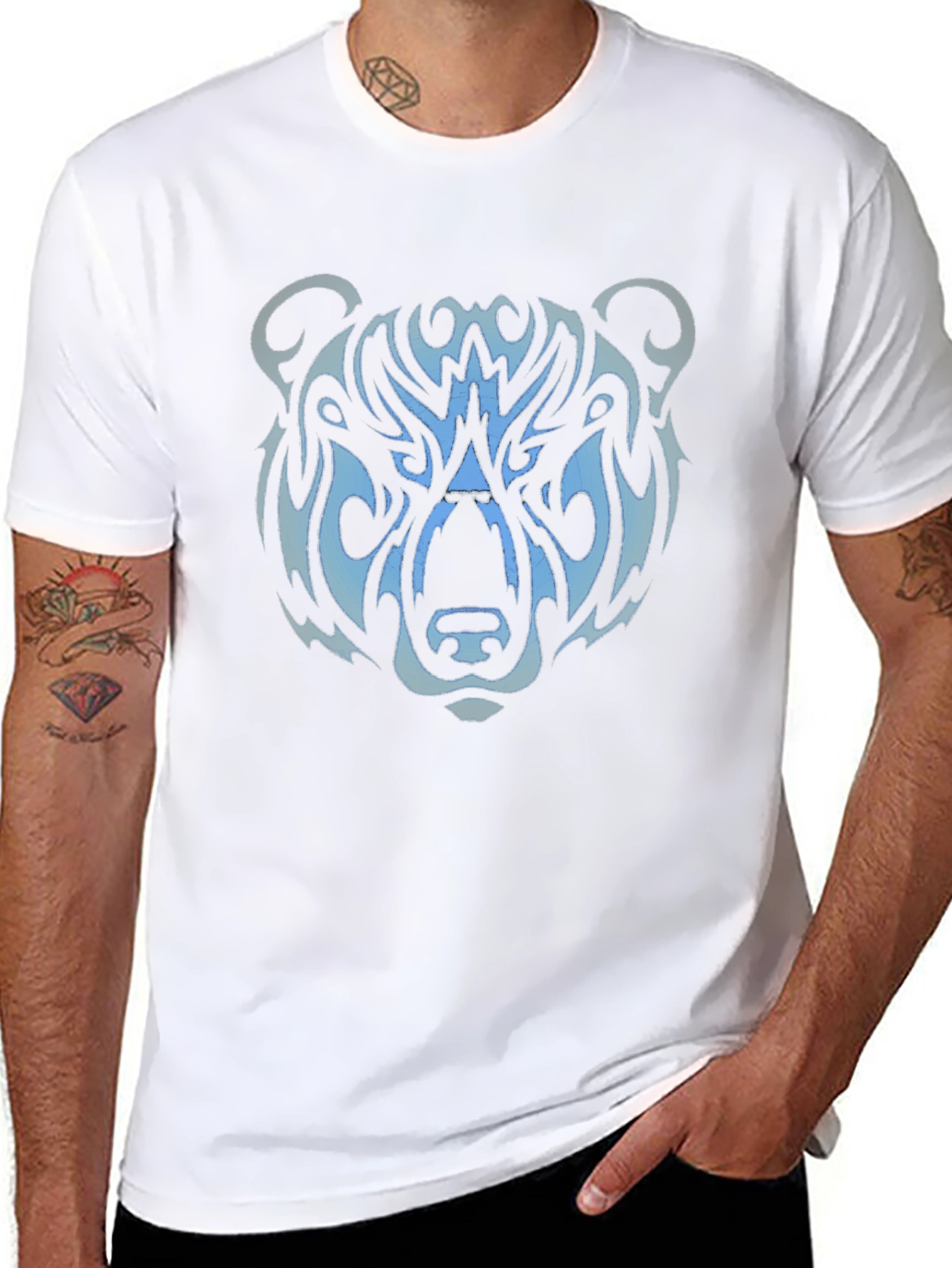 Tribal Bear Head Graphic Tee - Black