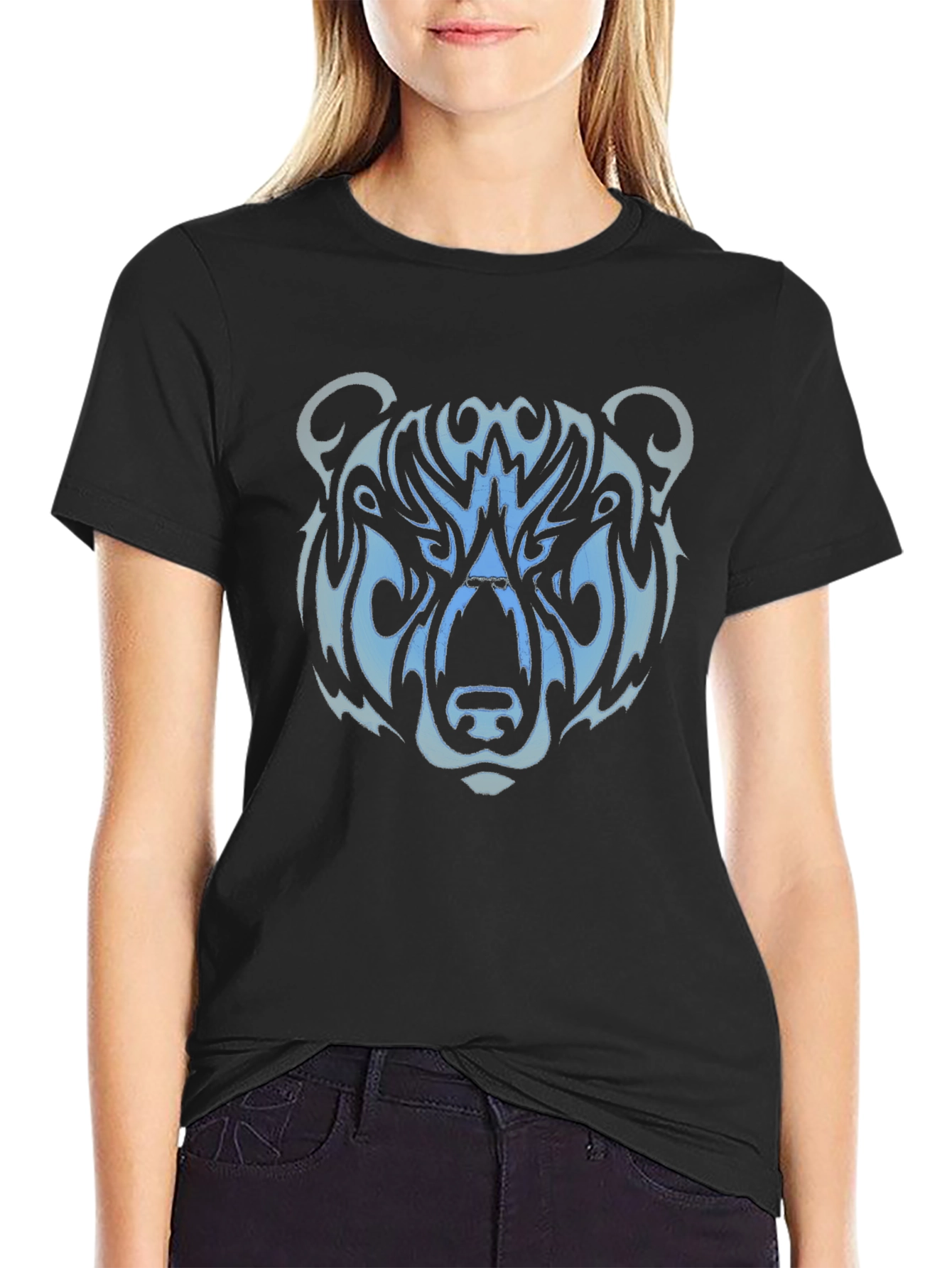 Tribal Bear Head Graphic Tee - Black