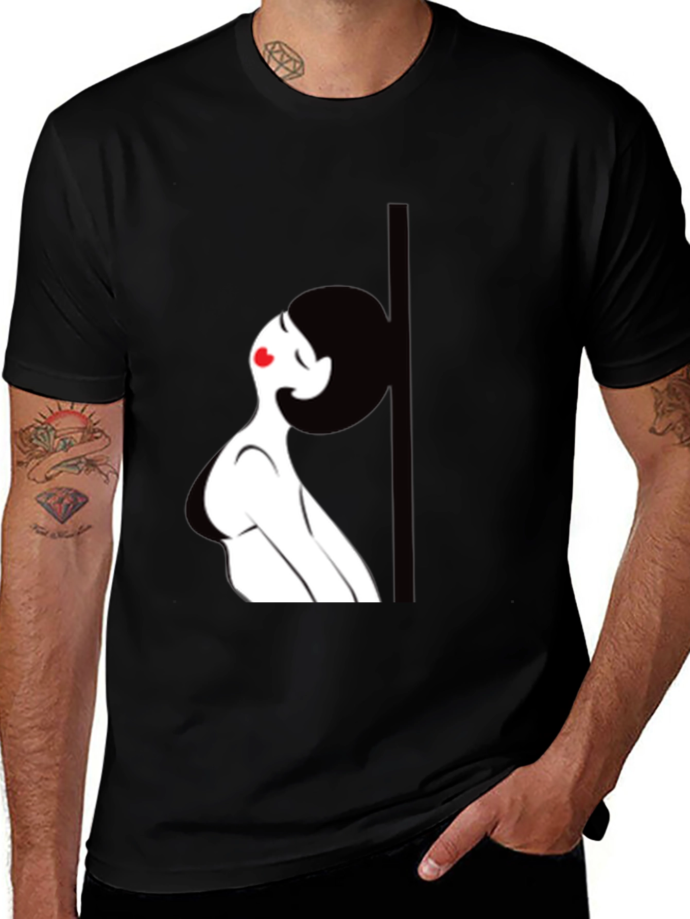 Black Graphic Tee - Pole Dancing Silhouette