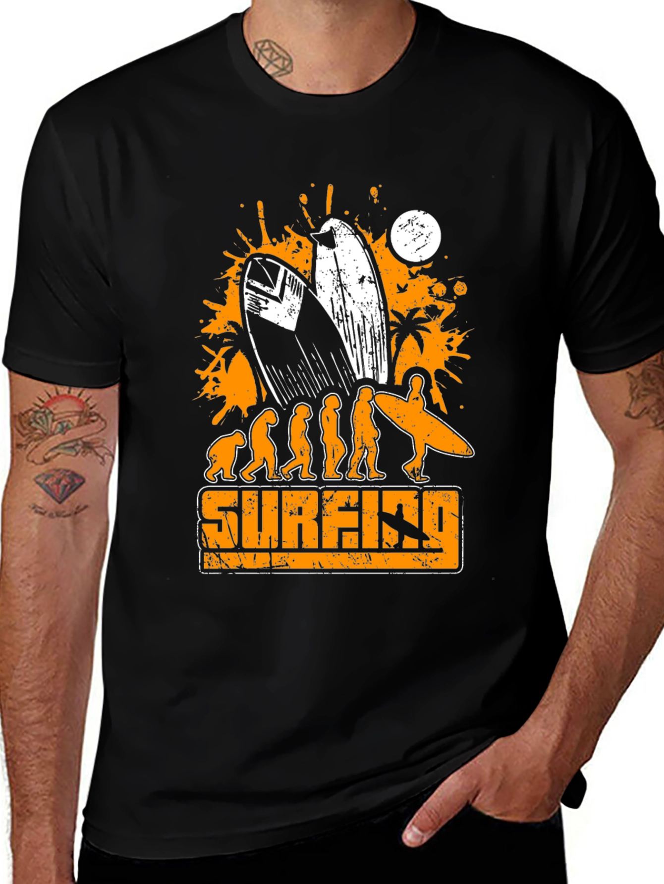 Surfing Evolution Graphic T-Shirt - Mens Black Tee