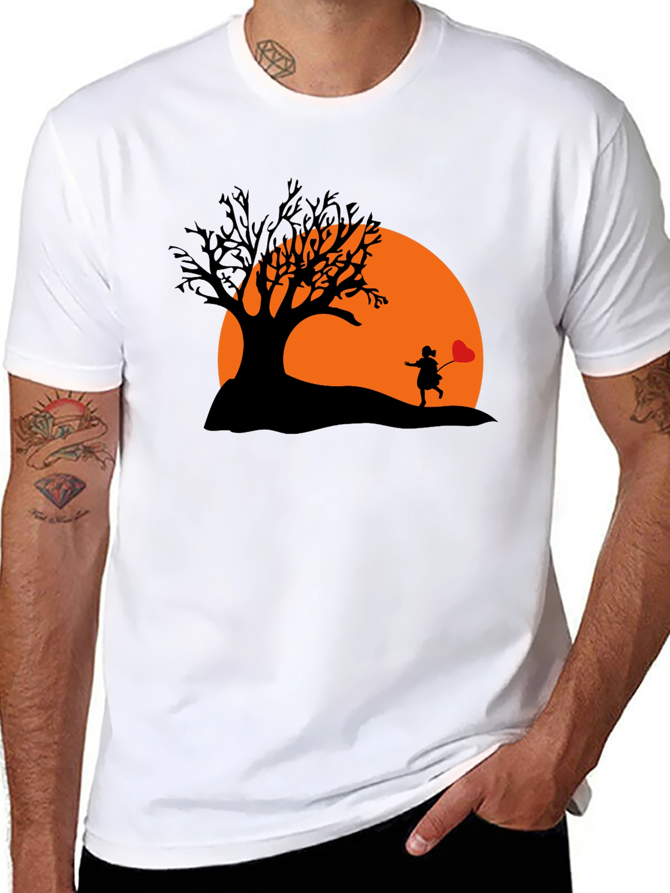 Silhouette Heart Balloon Black T-Shirt
