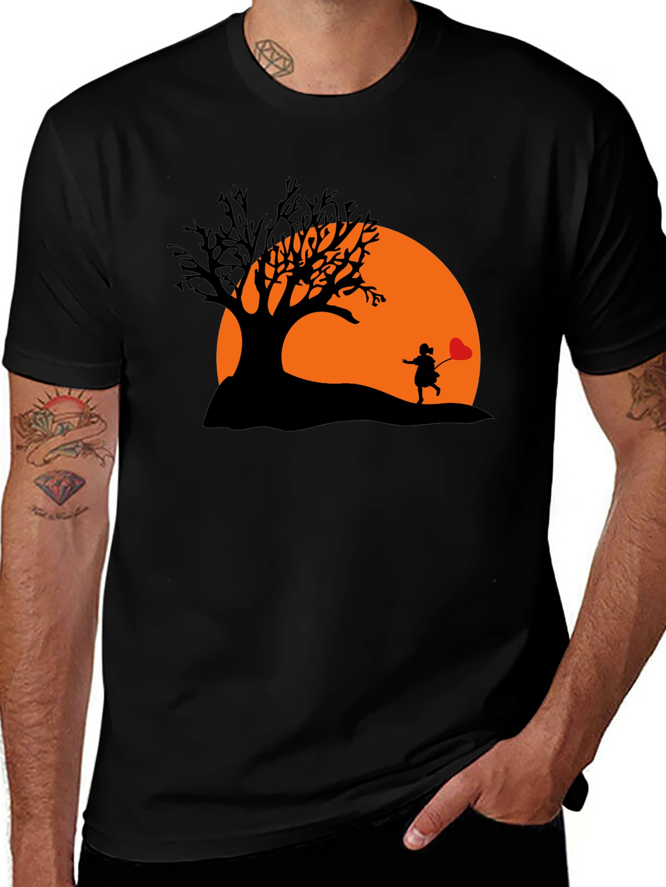 Silhouette Heart Balloon Black T-Shirt