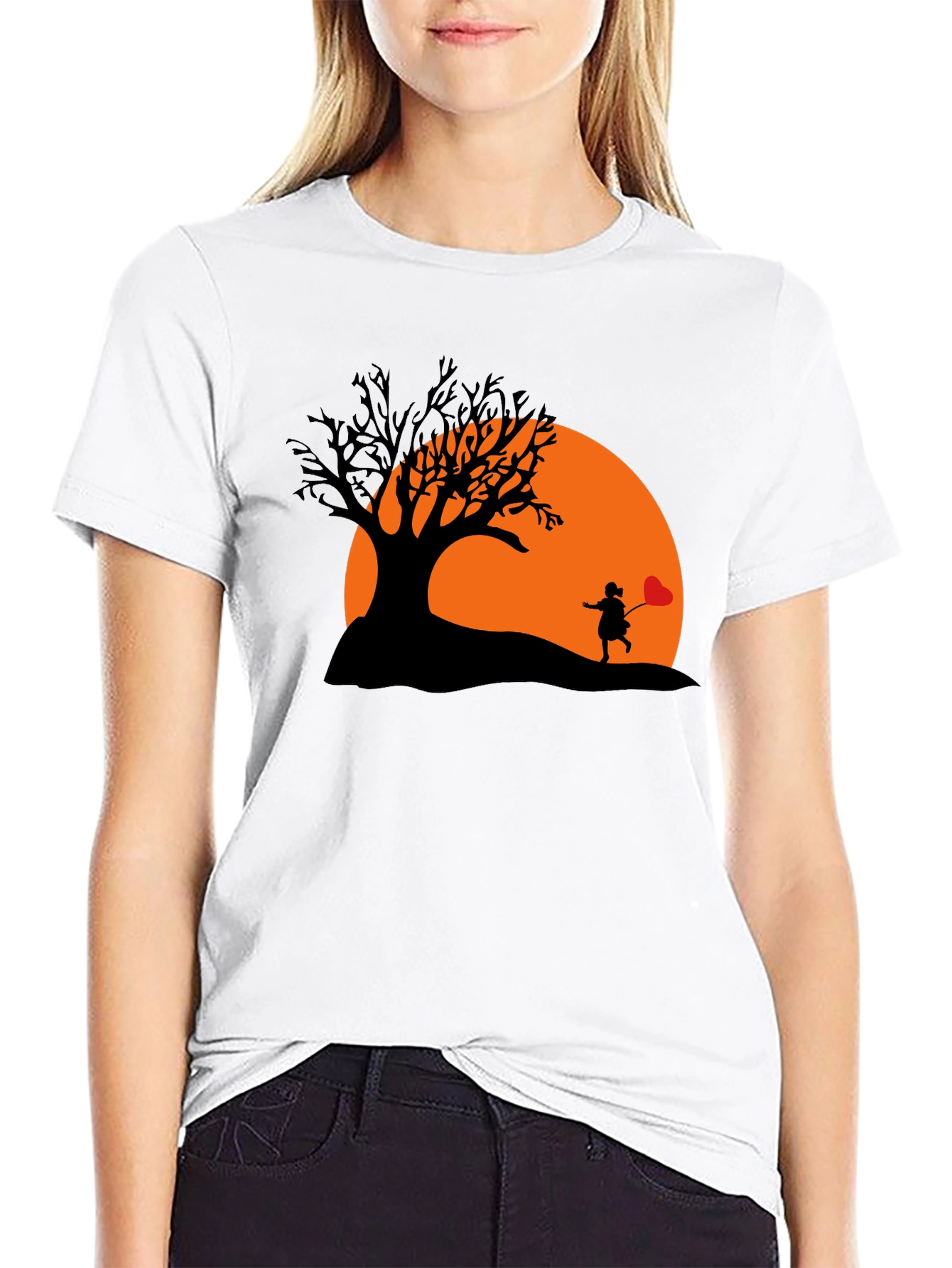 Silhouette Heart Balloon Black T-Shirt