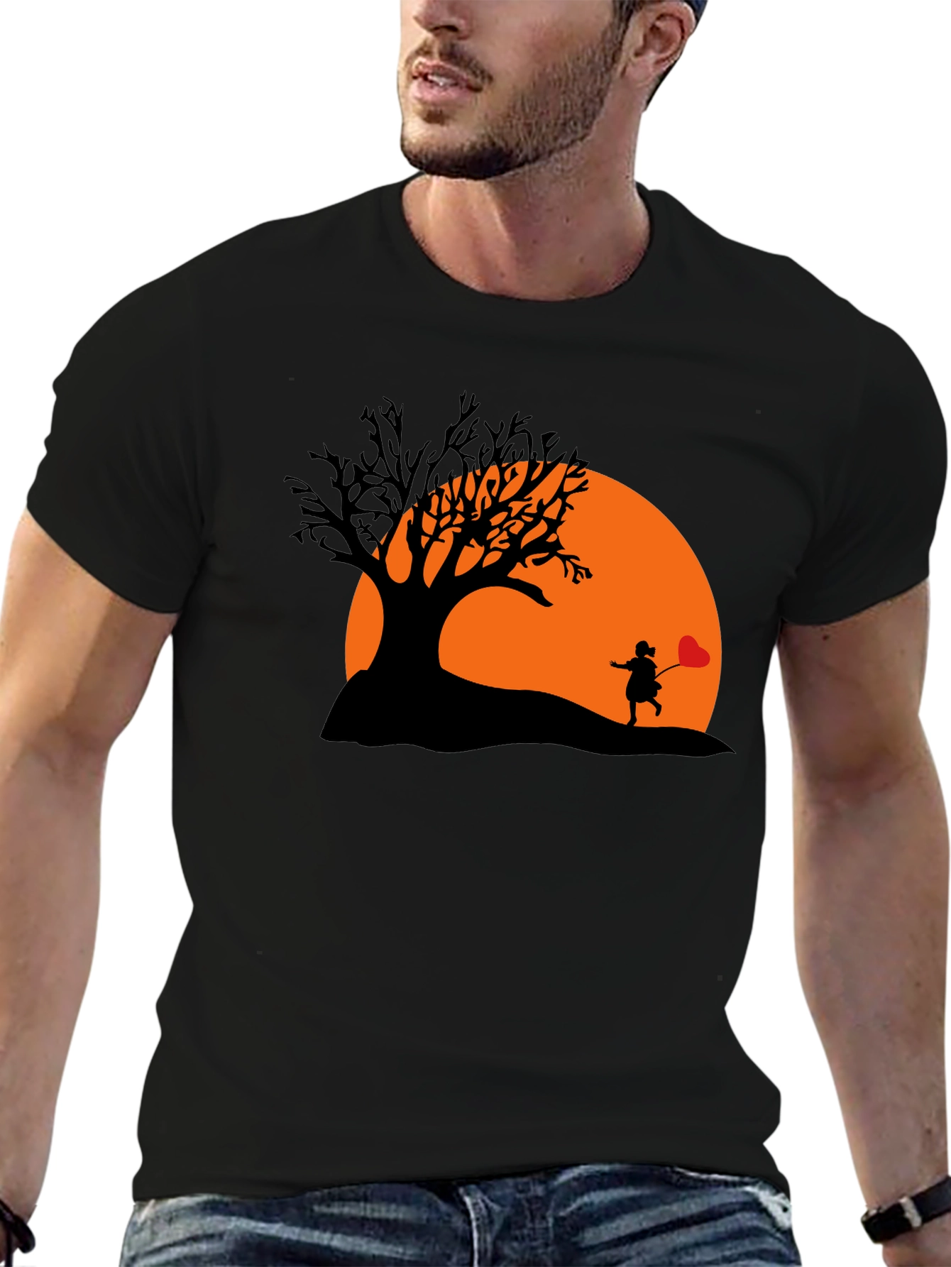 Silhouette Heart Balloon Black T-Shirt