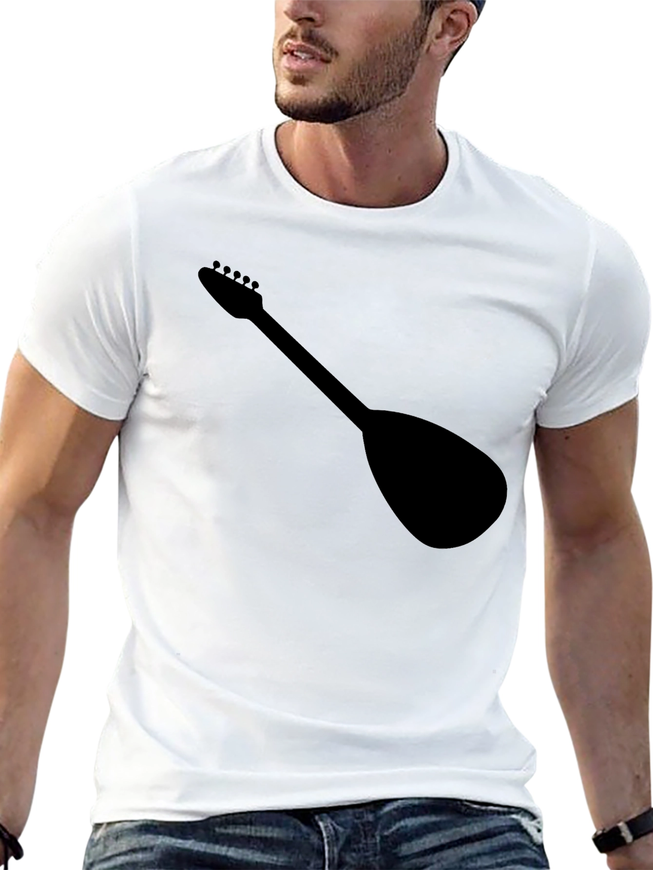 Black T-Shirt with Guitar Silhouette Graphic