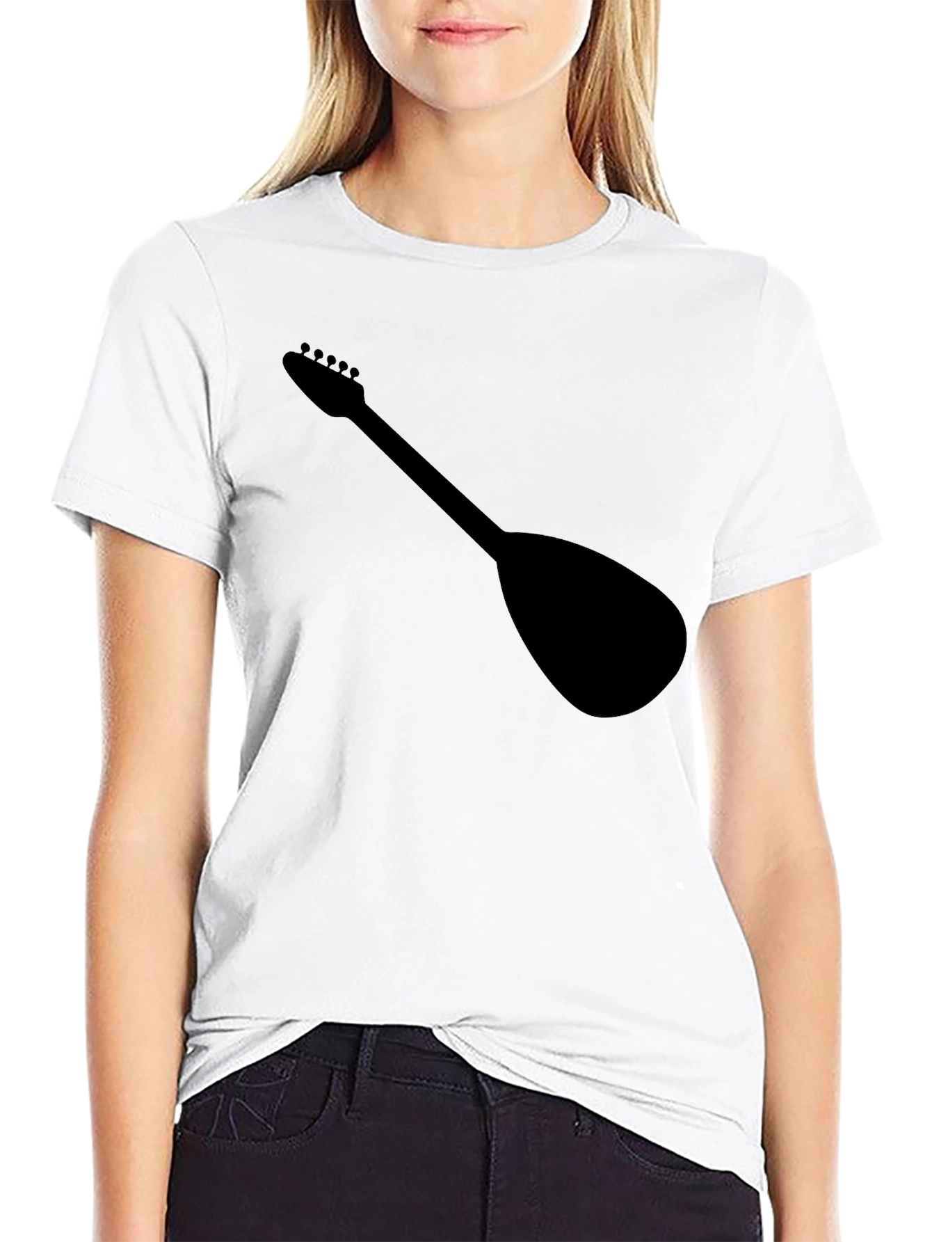 Black T-Shirt with Guitar Silhouette Graphic