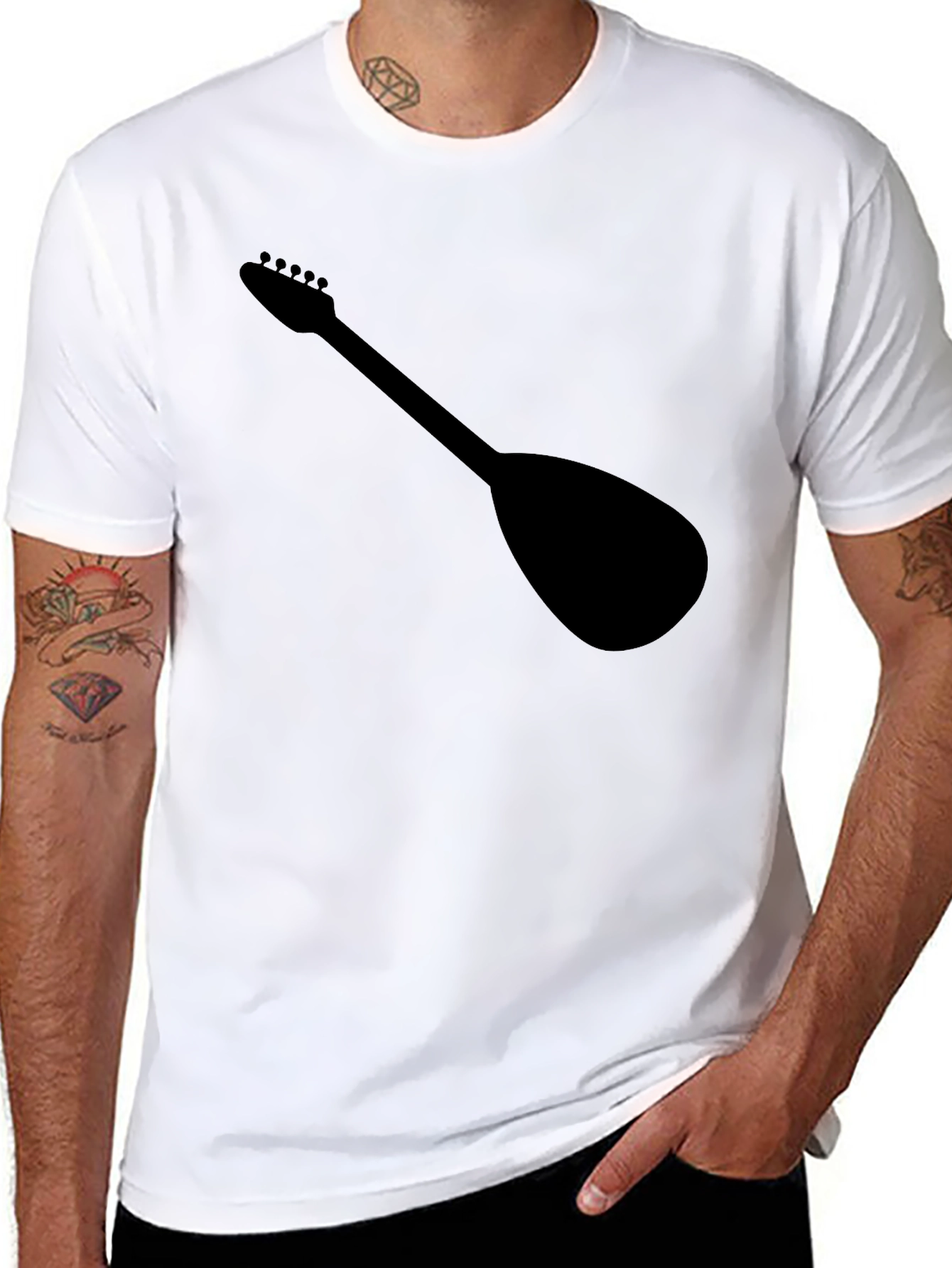 Black T-Shirt with Guitar Silhouette Graphic