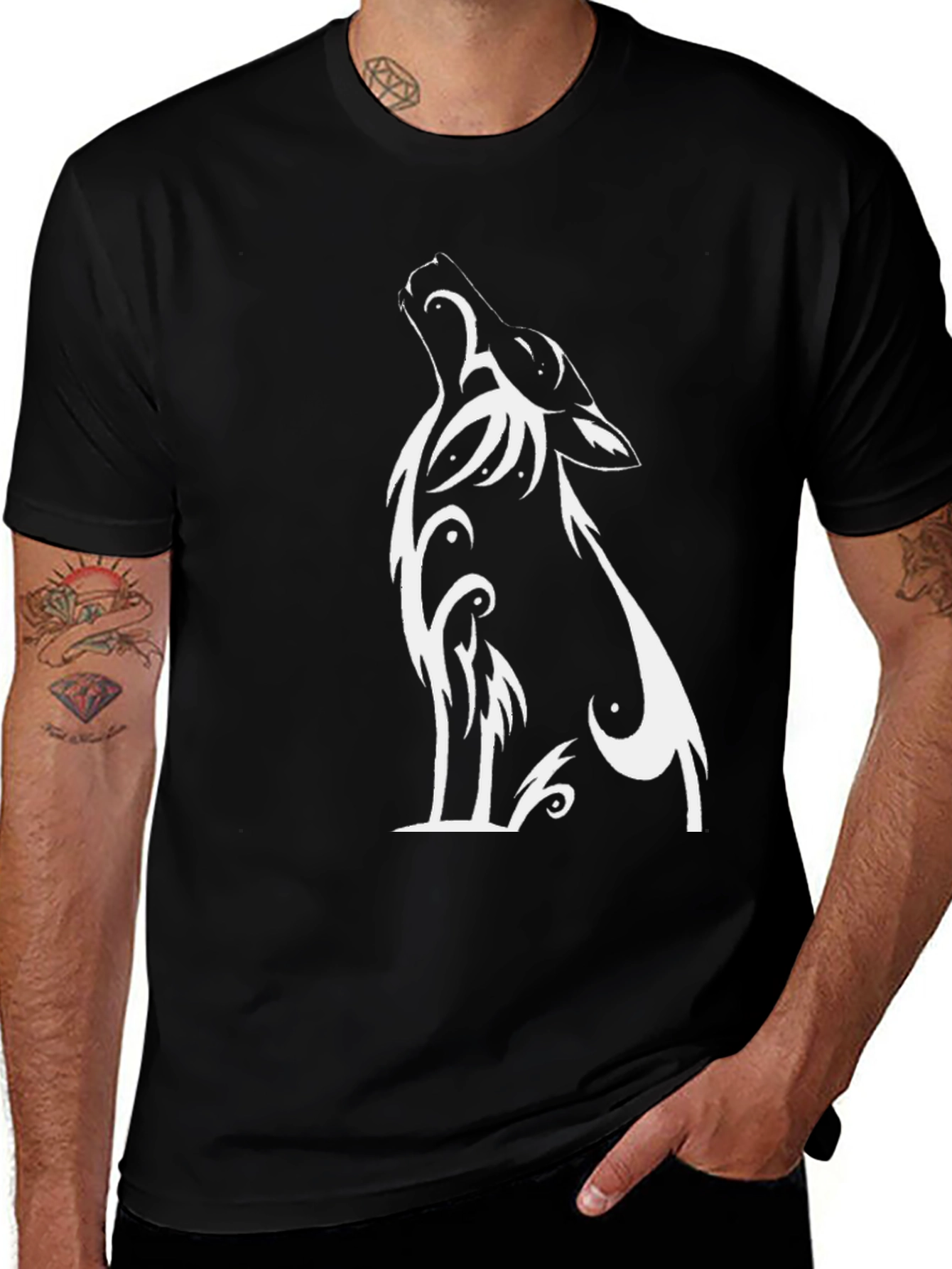 Tribal Wolf Graphic T-Shirt - Mens Black Tee