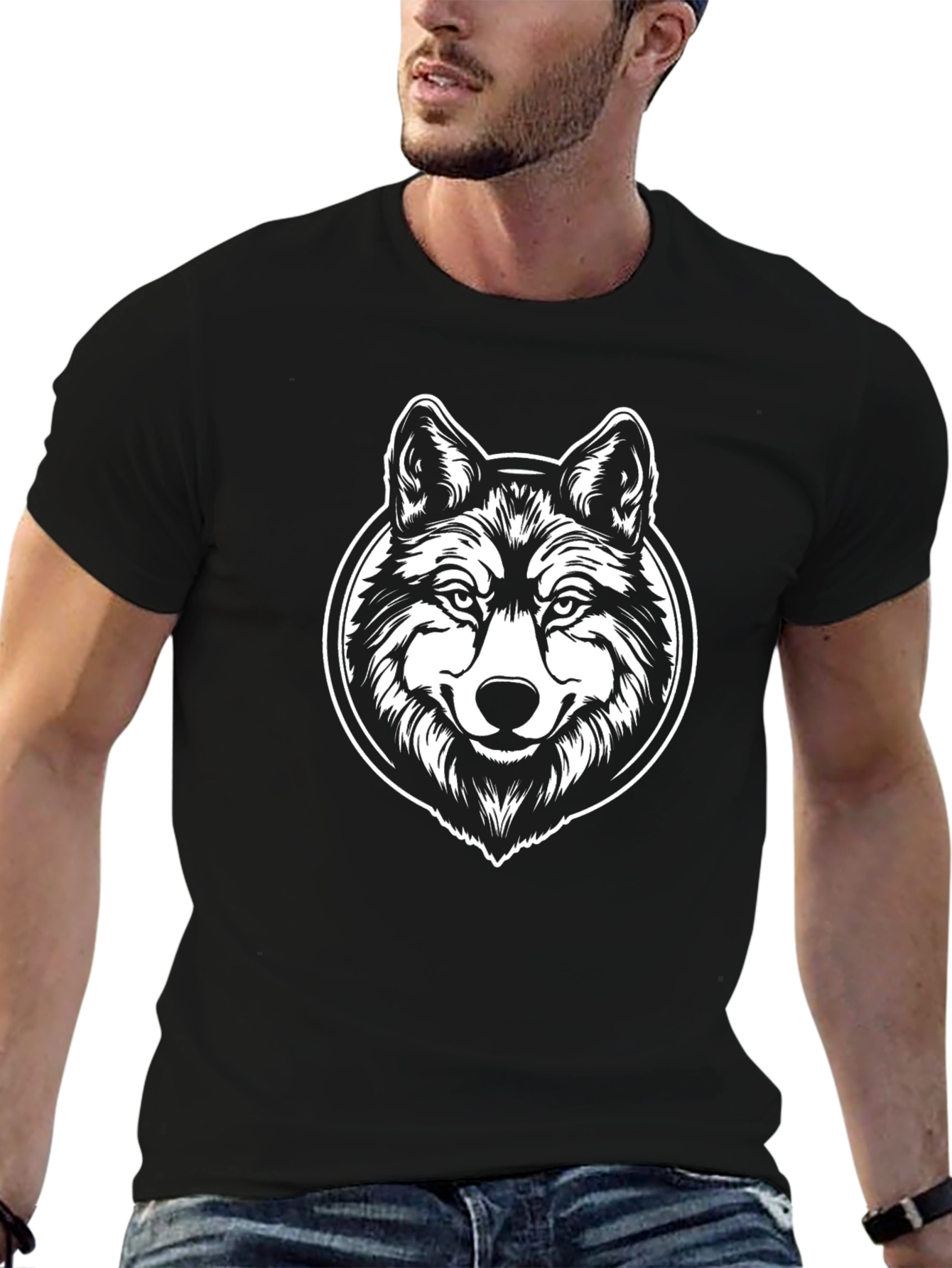 Wolf Graphic T-Shirt - Black Crew Neck Tee