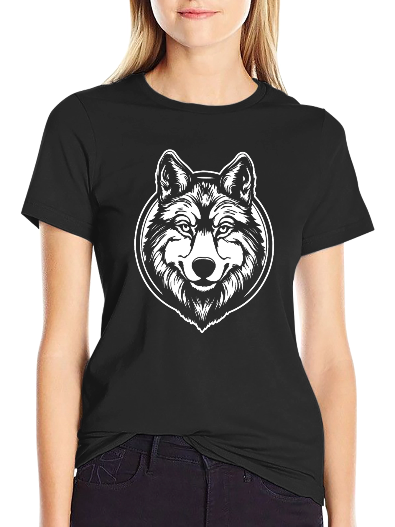 Wolf Graphic T-Shirt - Black Crew Neck Tee