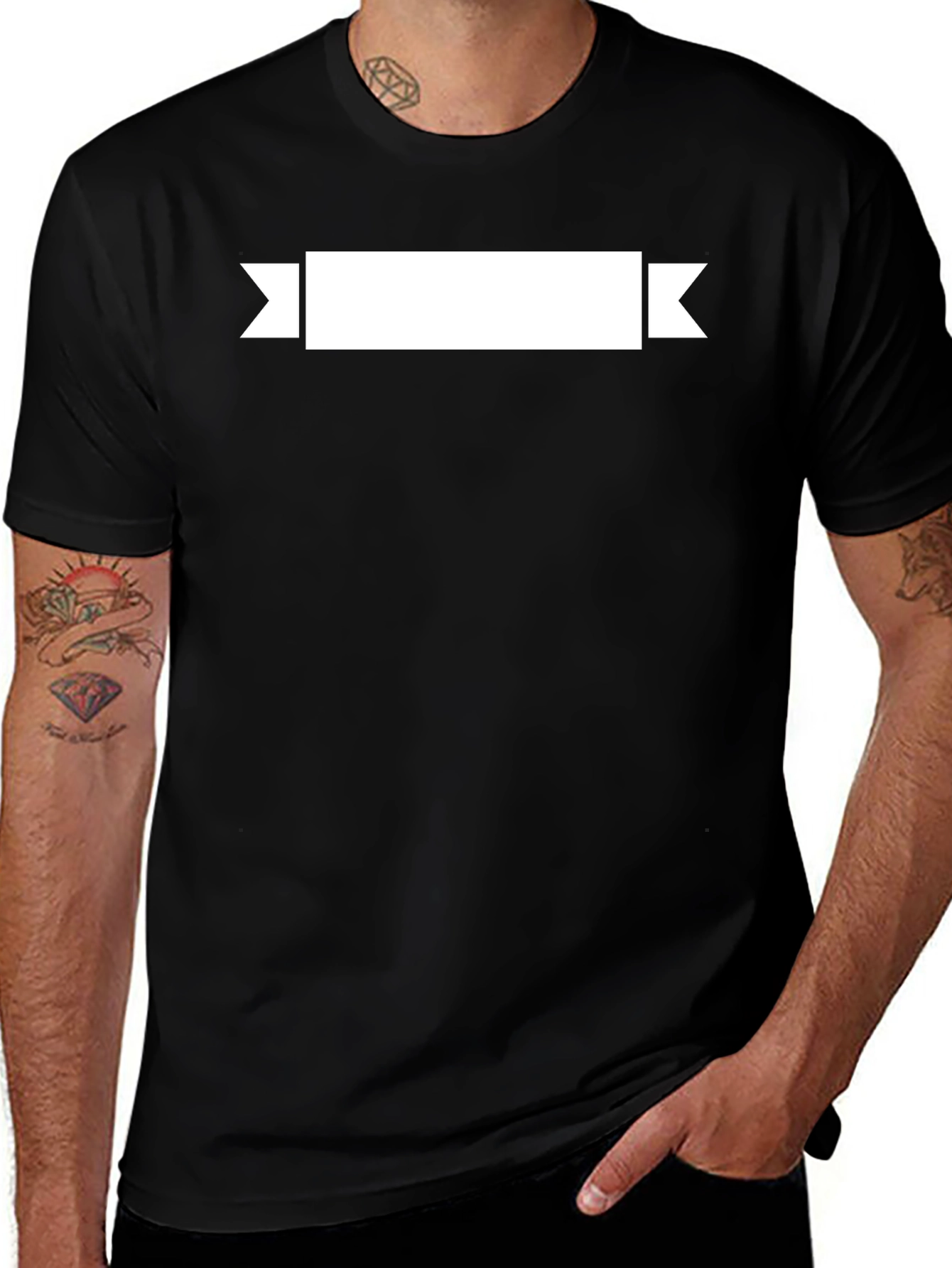 Mens Black T-Shirt with Customizable Banner