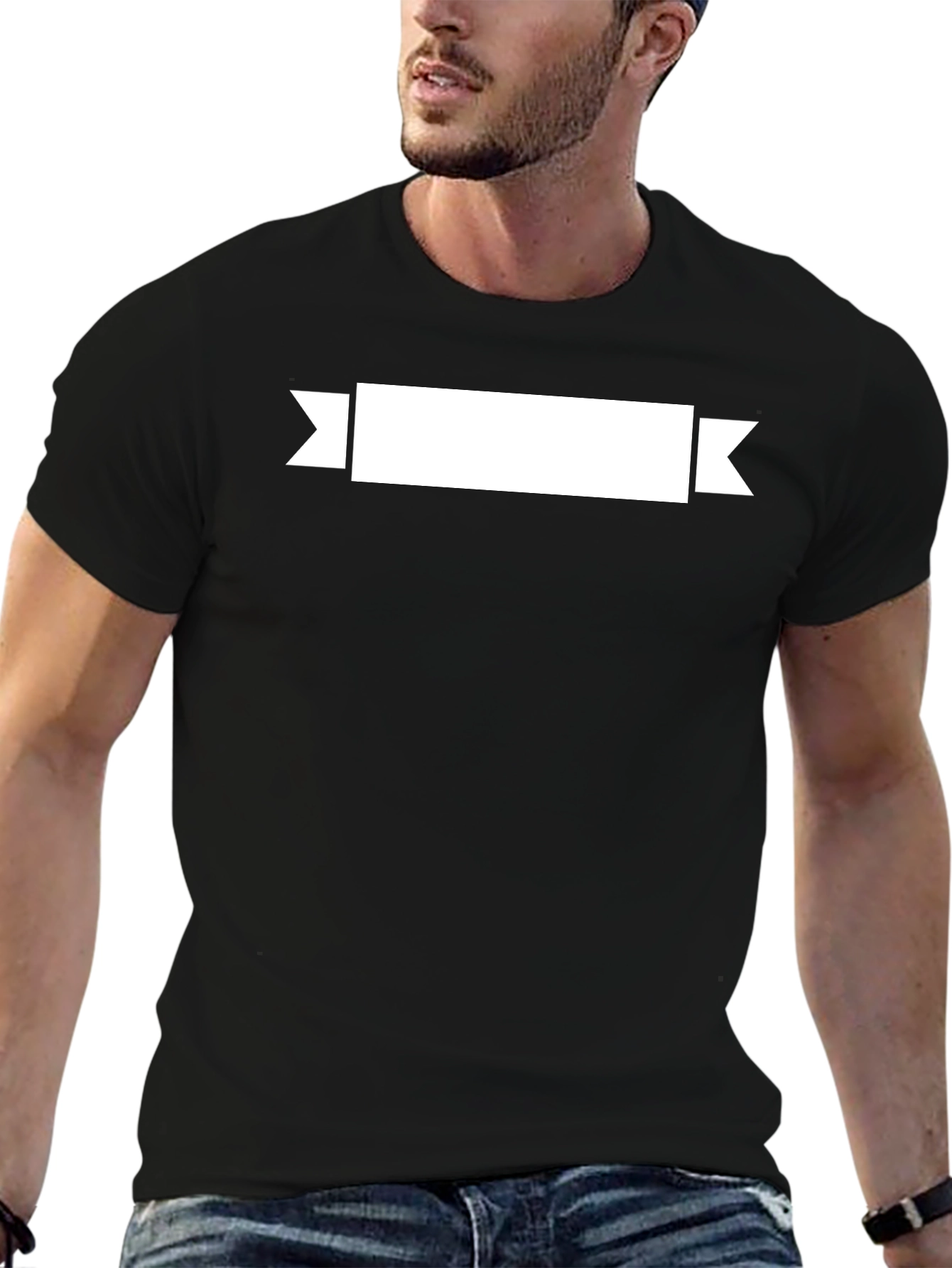 Mens Black T-Shirt with Customizable Banner