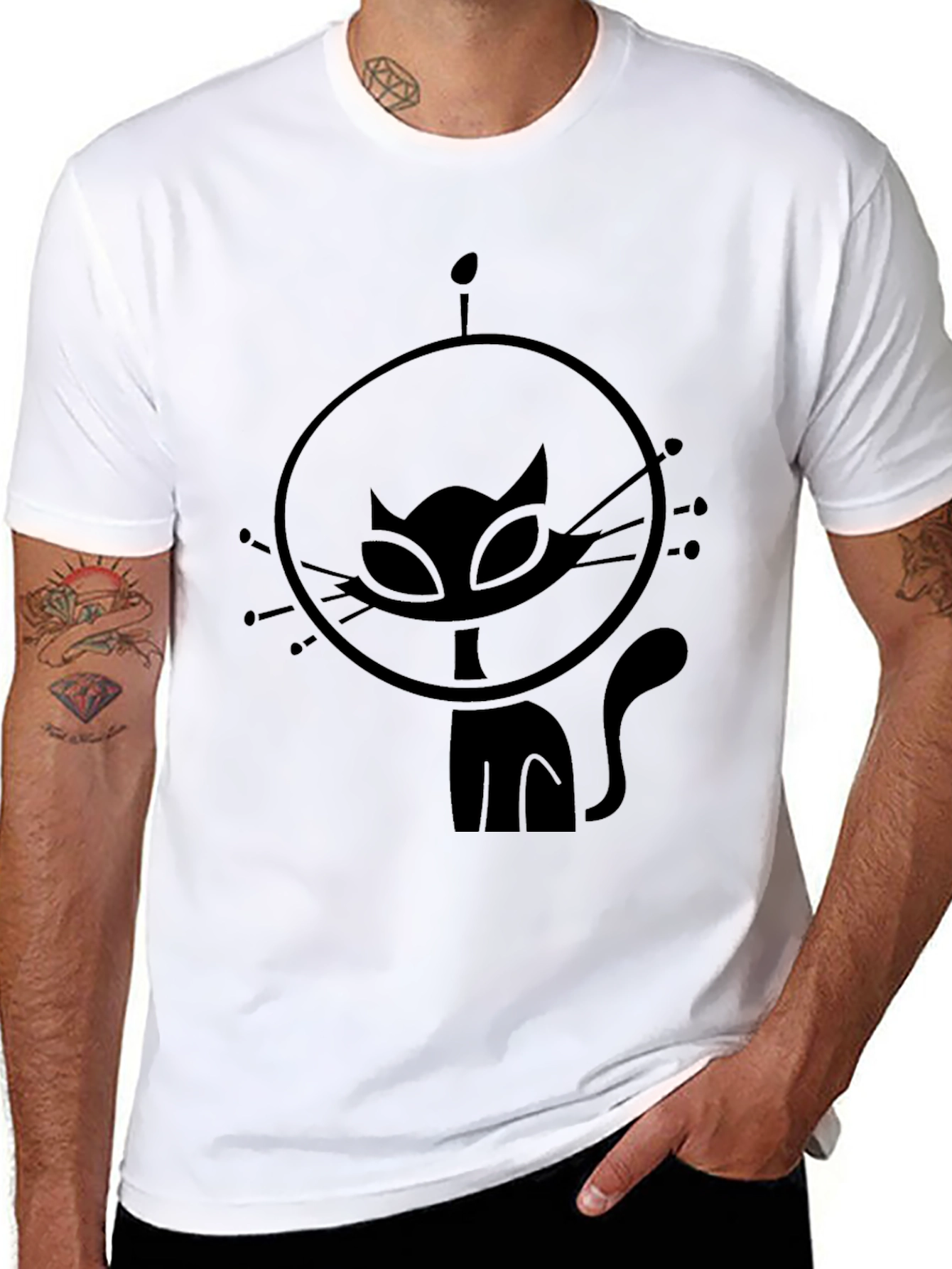 Retro Astronaut Cat Graphic T-Shirt