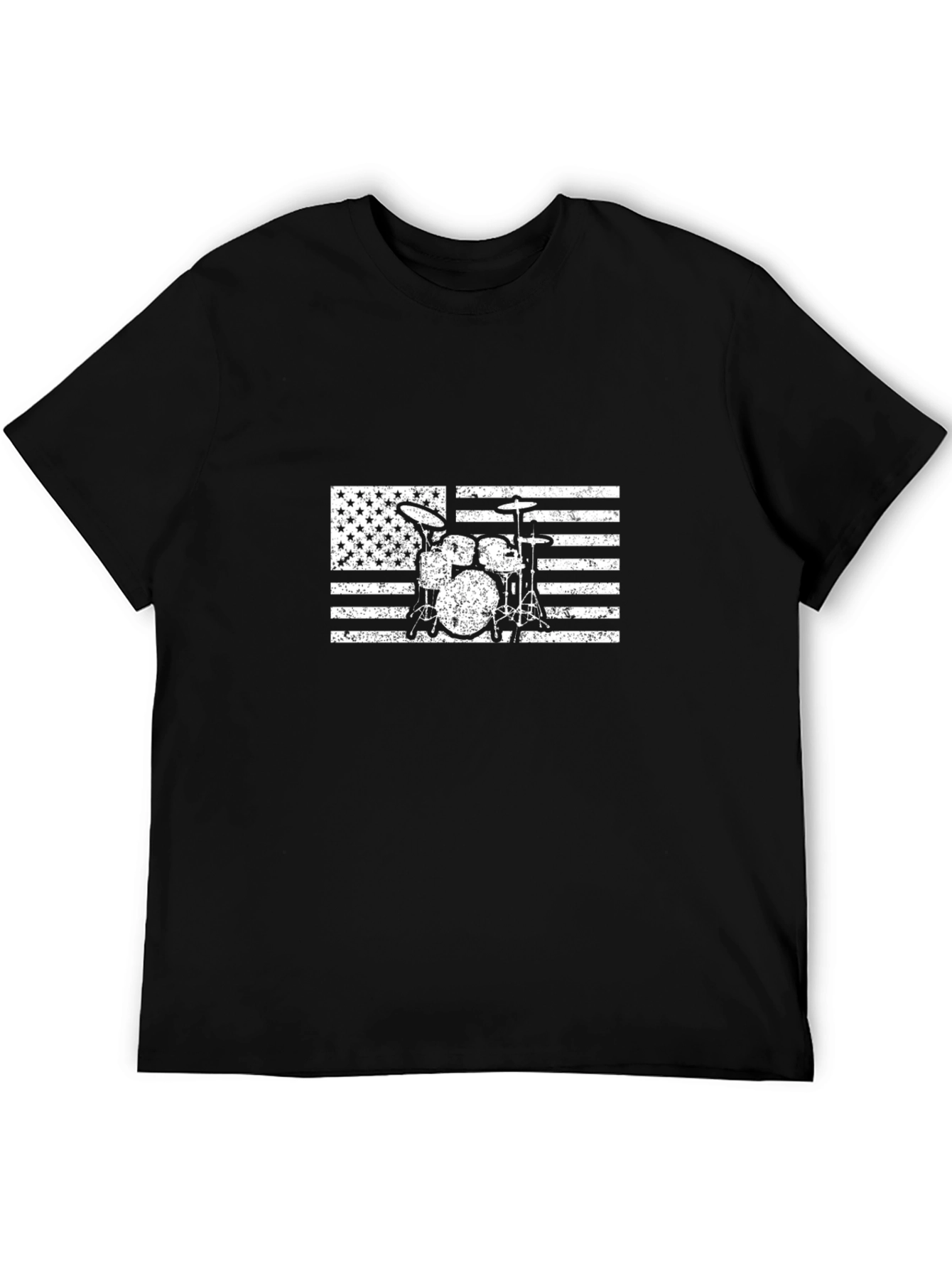 American Flag Drum Set Black T-Shirt