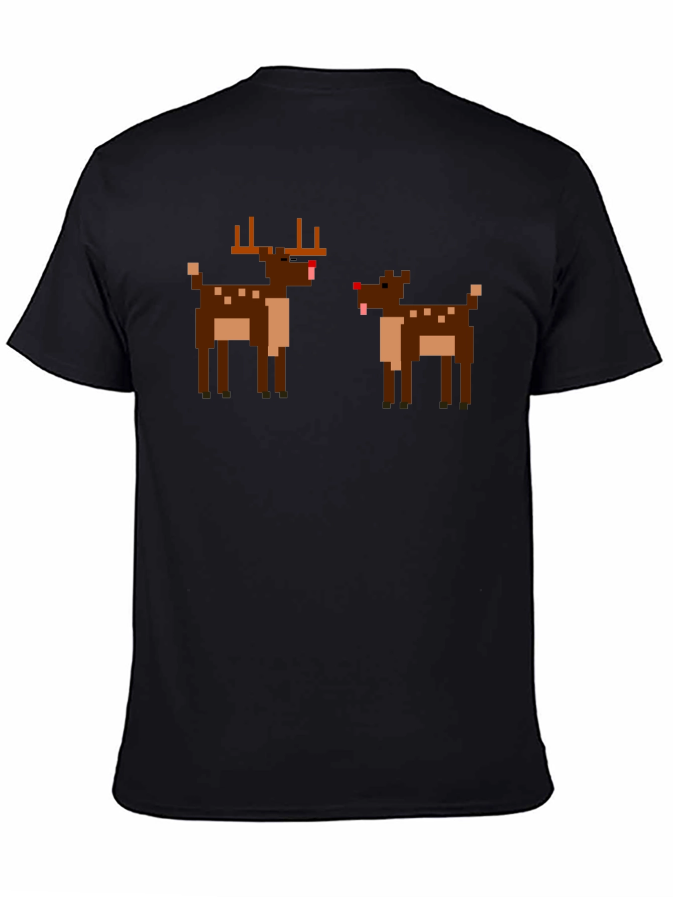 Pixel Reindeer Graphic Tee - Black Crew Neck T-Shirt