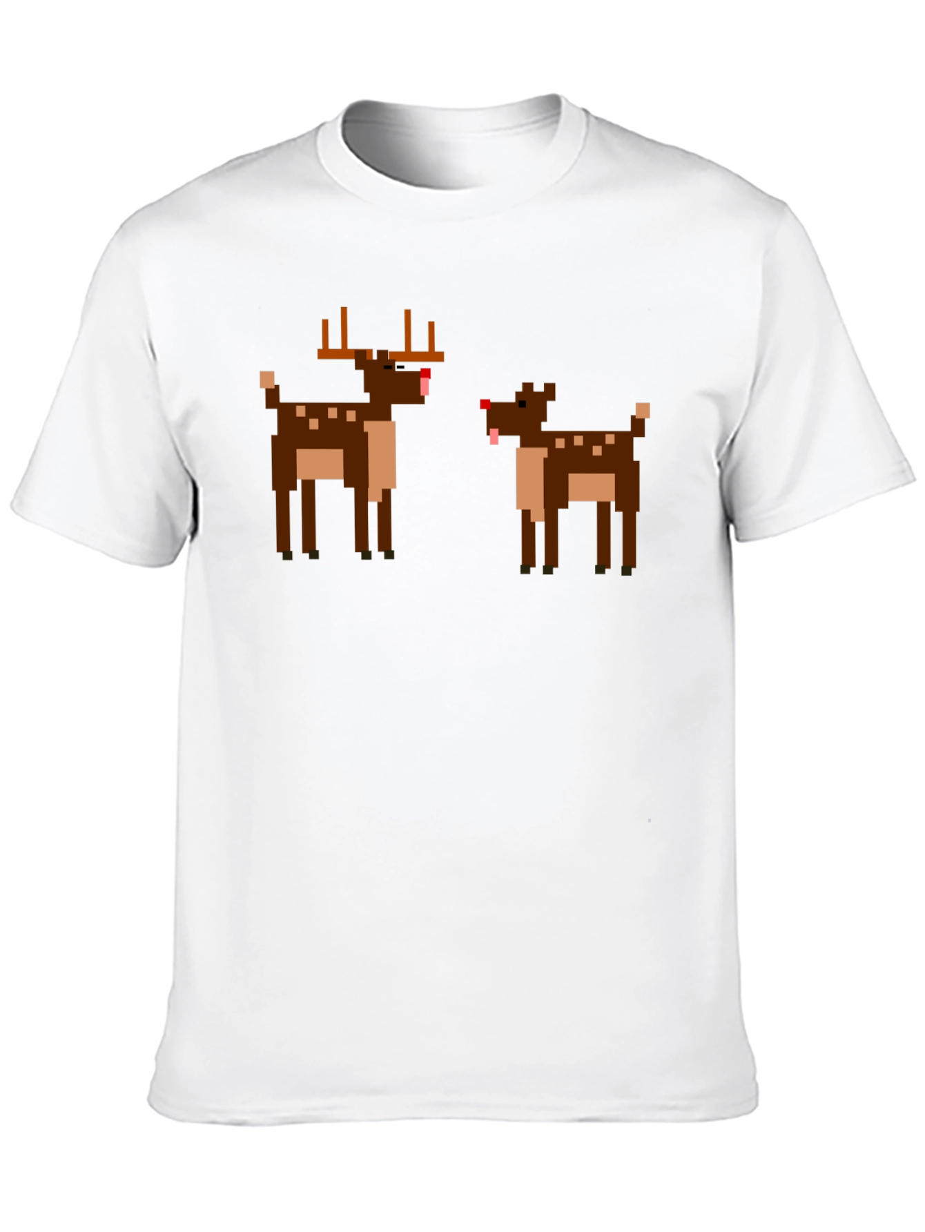 Pixel Reindeer Graphic Tee - Black Crew Neck T-Shirt