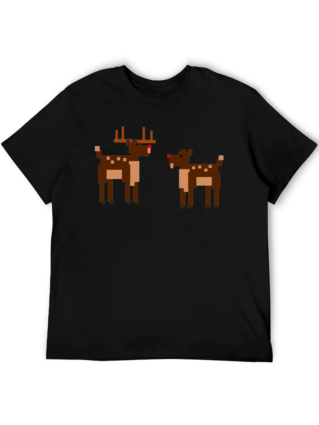 Pixel Reindeer Graphic Tee - Black Crew Neck T-Shirt