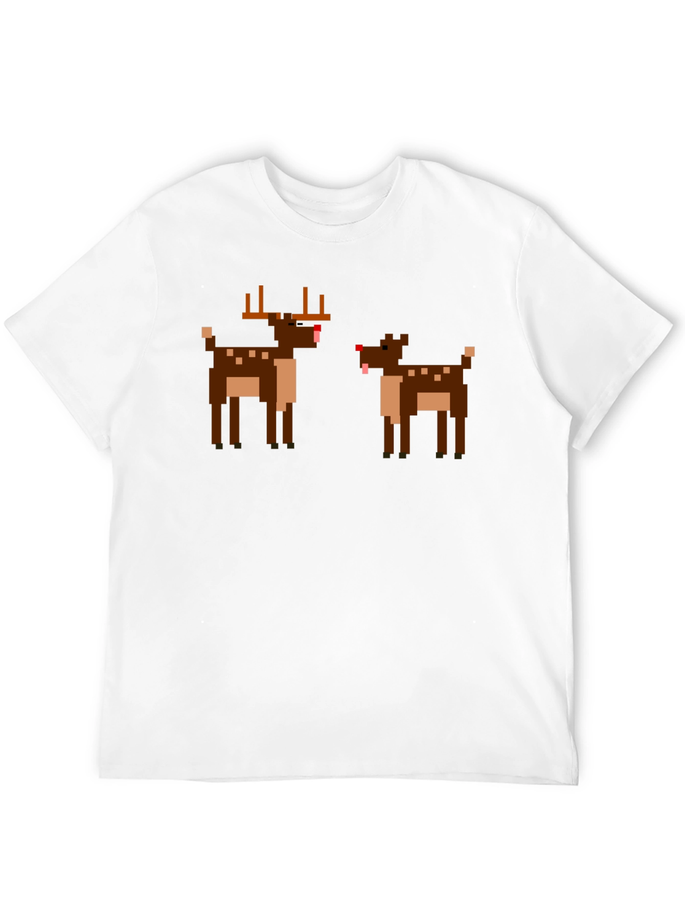 Pixel Reindeer Graphic Tee - Black Crew Neck T-Shirt