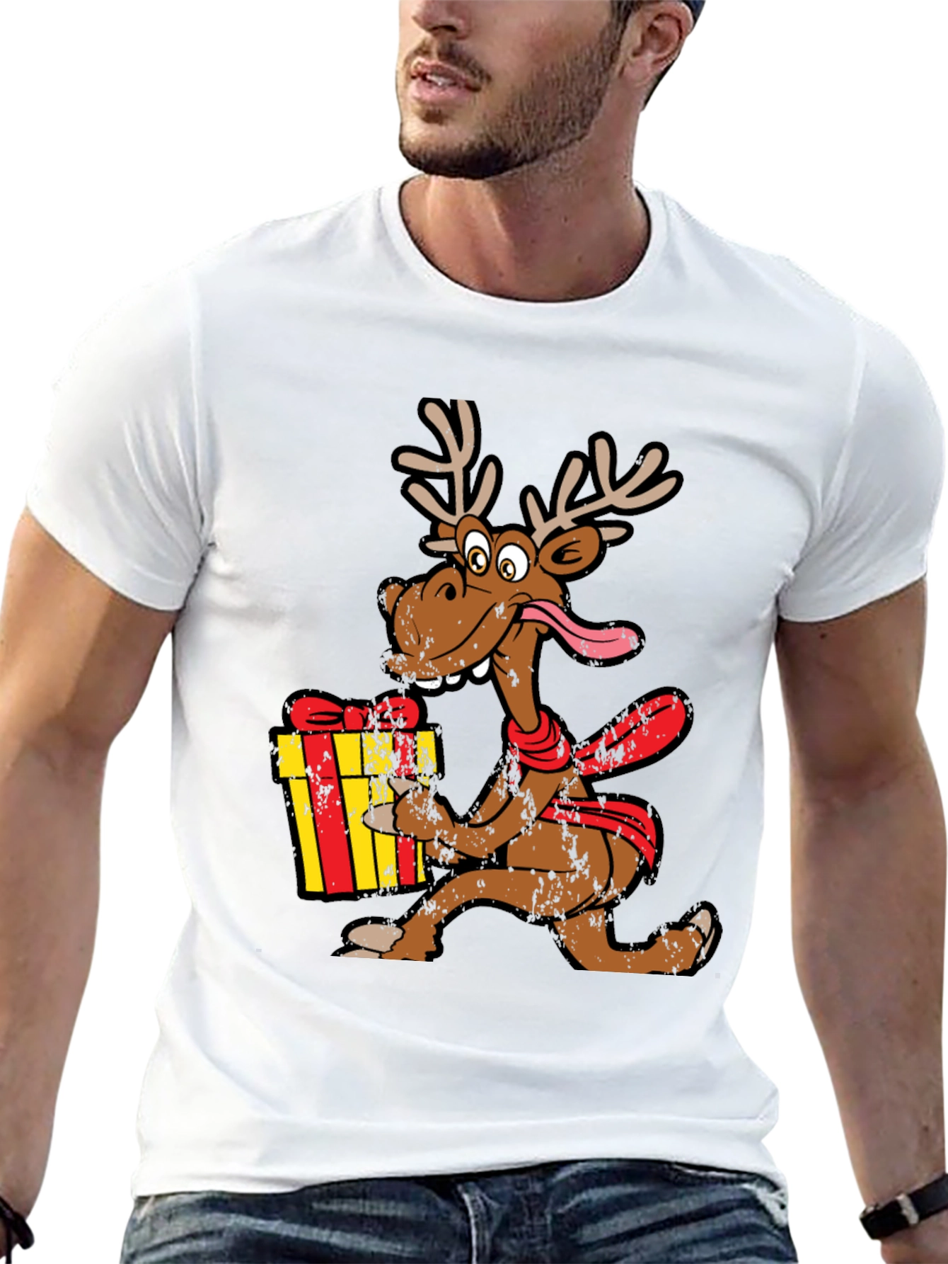 Funny Cartoon Reindeer Christmas T-Shirt