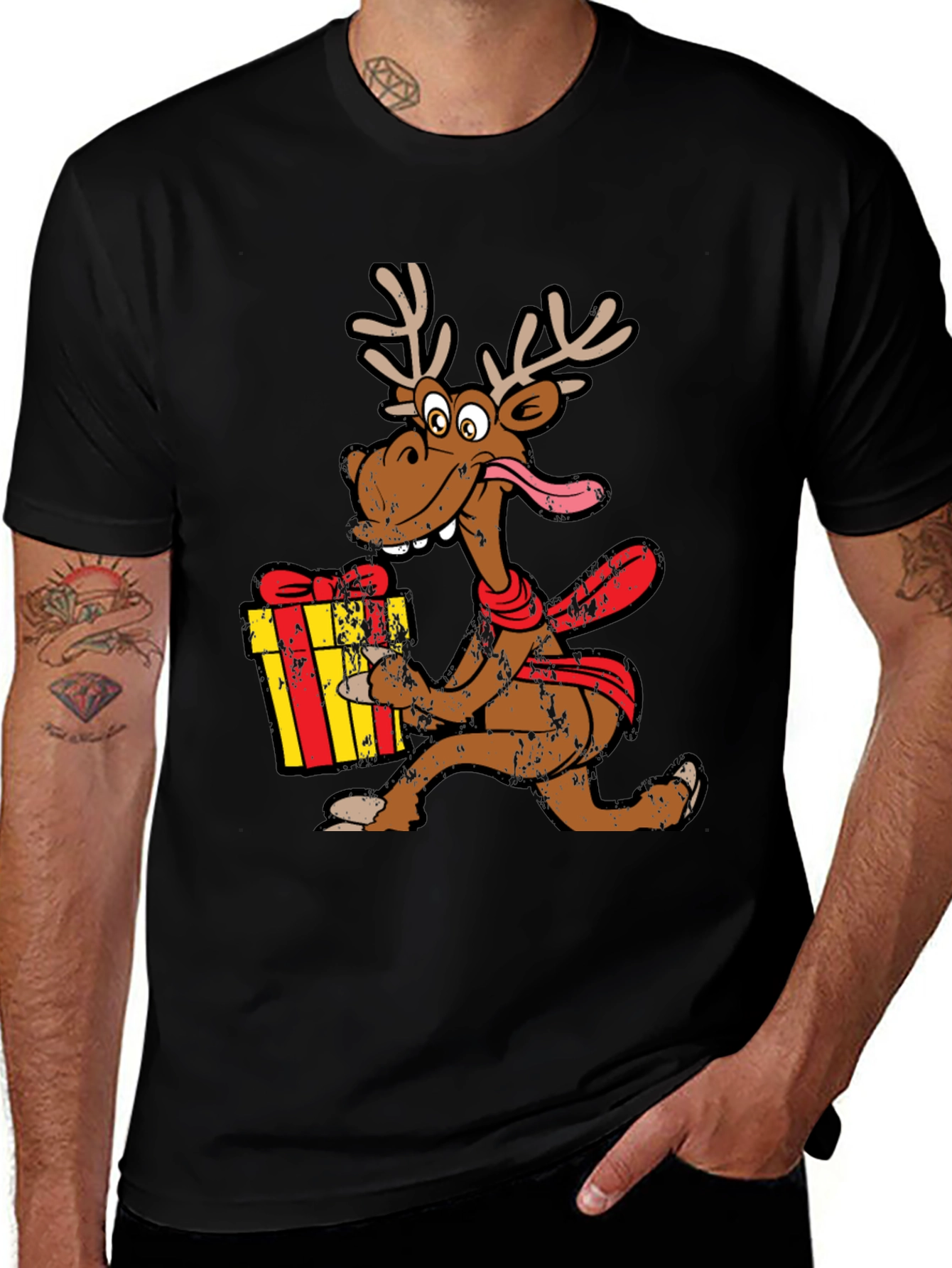 Funny Cartoon Reindeer Christmas T-Shirt