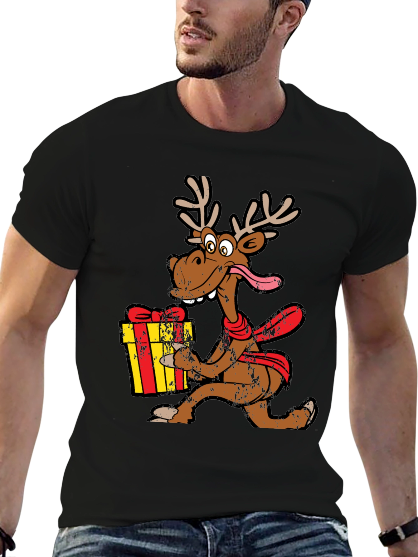 Funny Cartoon Reindeer Christmas T-Shirt