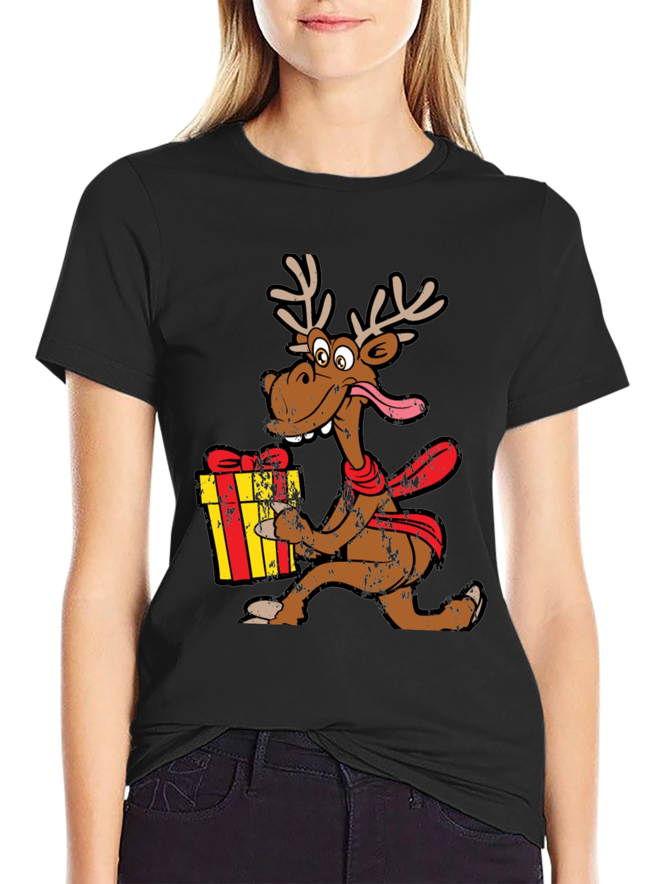 Funny Cartoon Reindeer Christmas T-Shirt