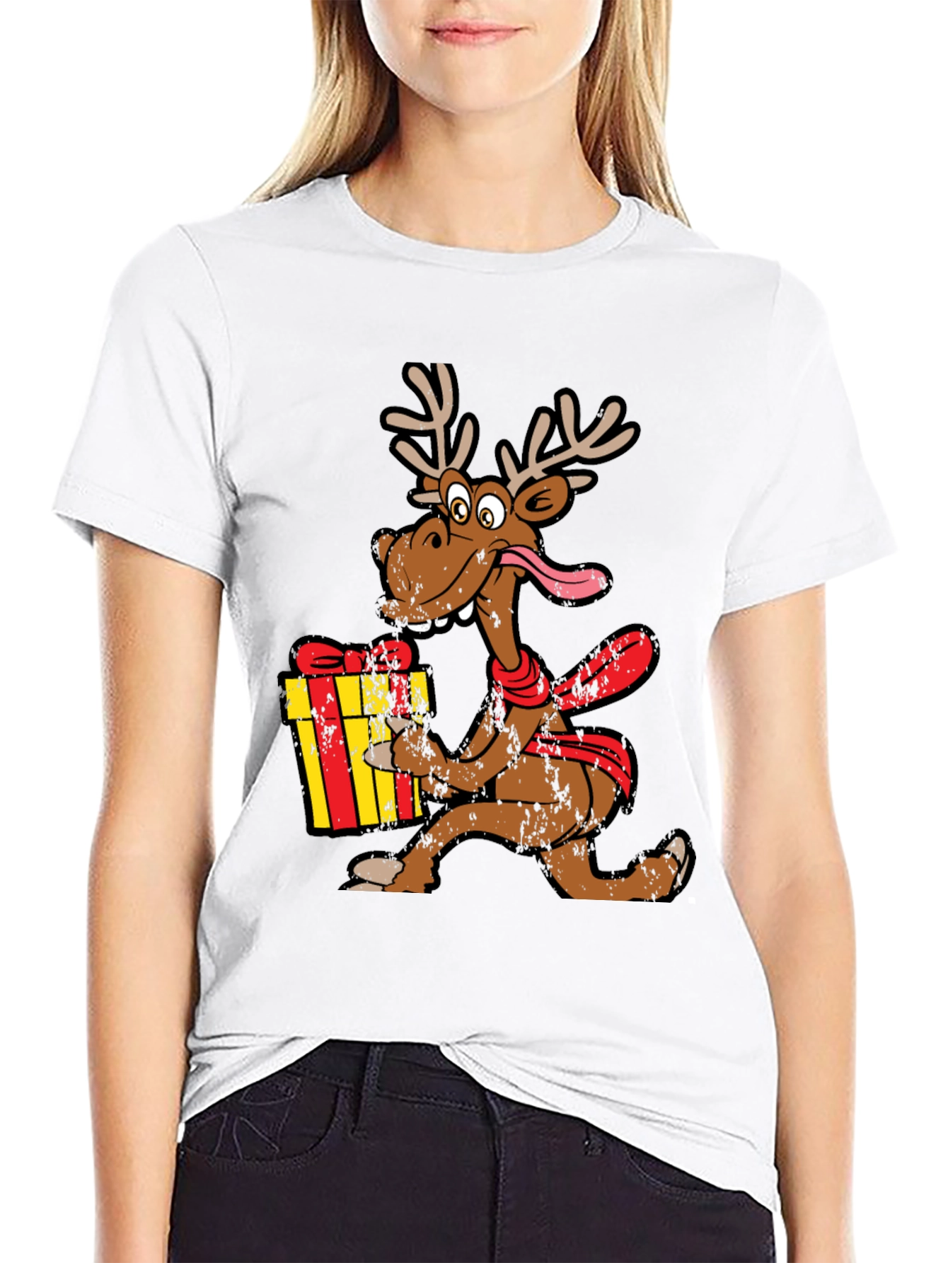 Funny Cartoon Reindeer Christmas T-Shirt